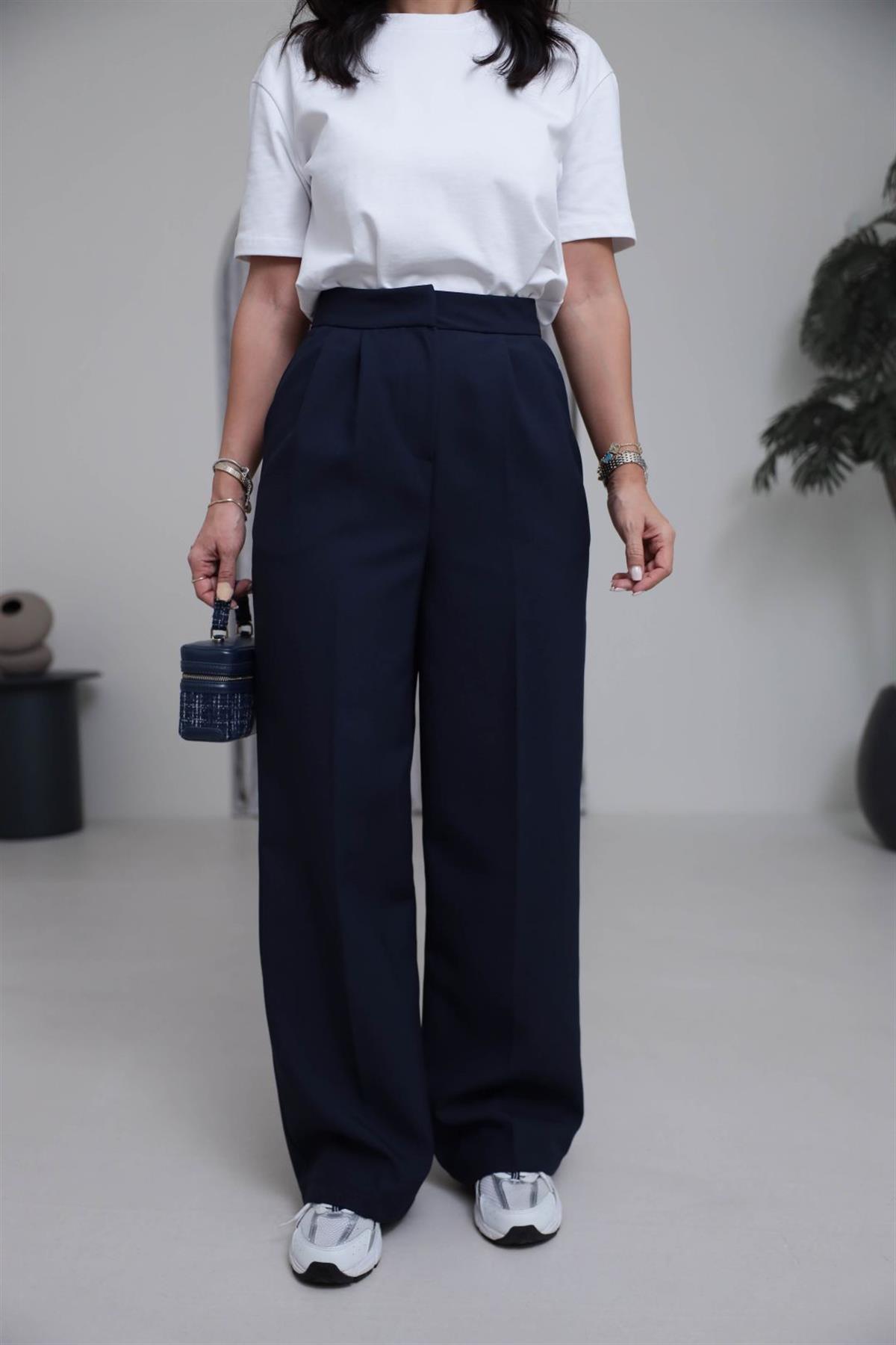 3869 Çift Pilili Kumaş Pantolon LACİVERT