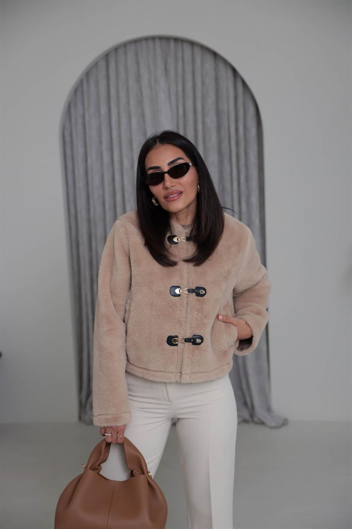 1289 Gold Aksesuar Detaylı Ceket CAMEL