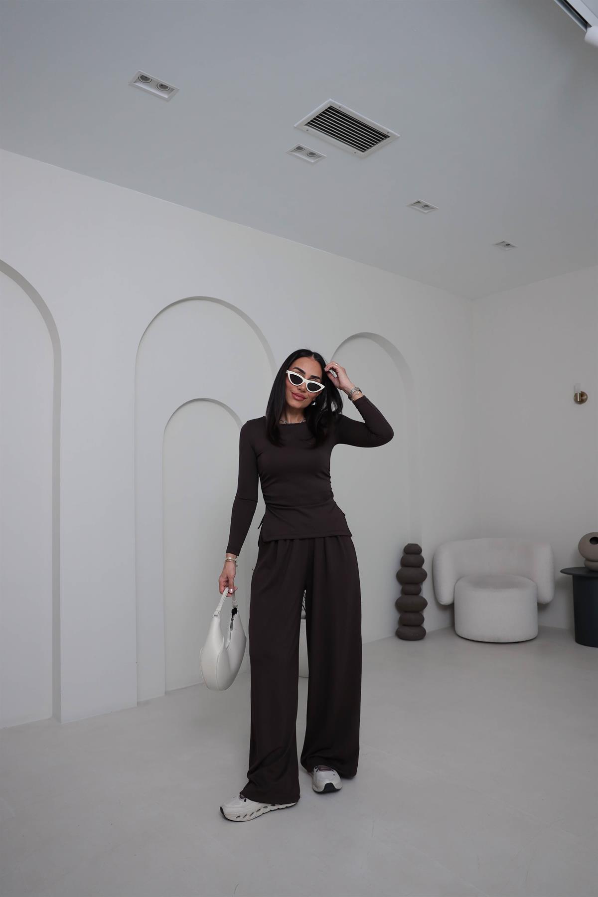 1181 Bel Büzgülü Modal Salaş Takım KAHVE