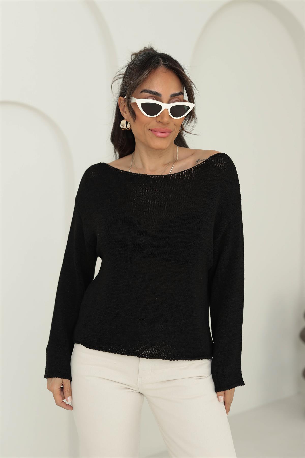 4455 Kayık Yaka Triko KOYU YEŞİL