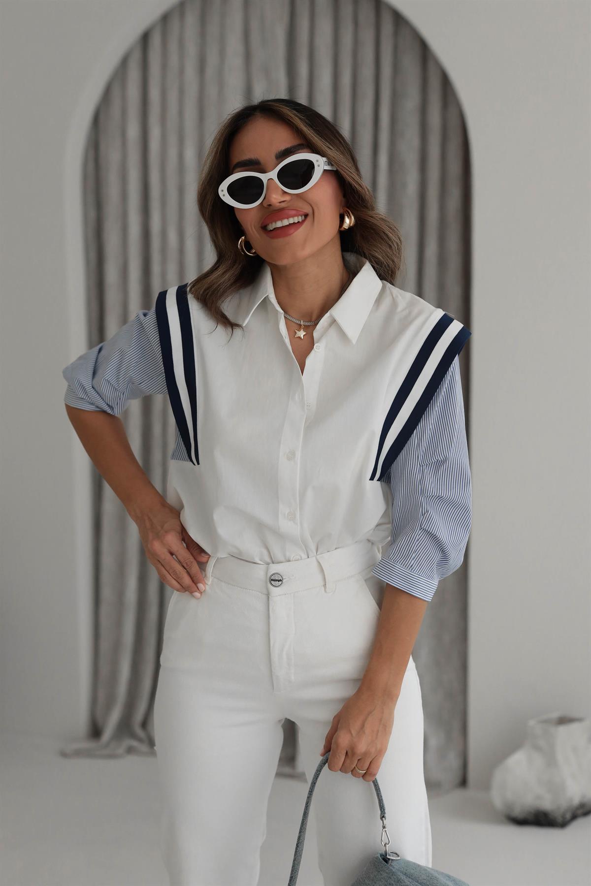 2905 Kol Çizgi Detaylı Ribanalı Gömlek