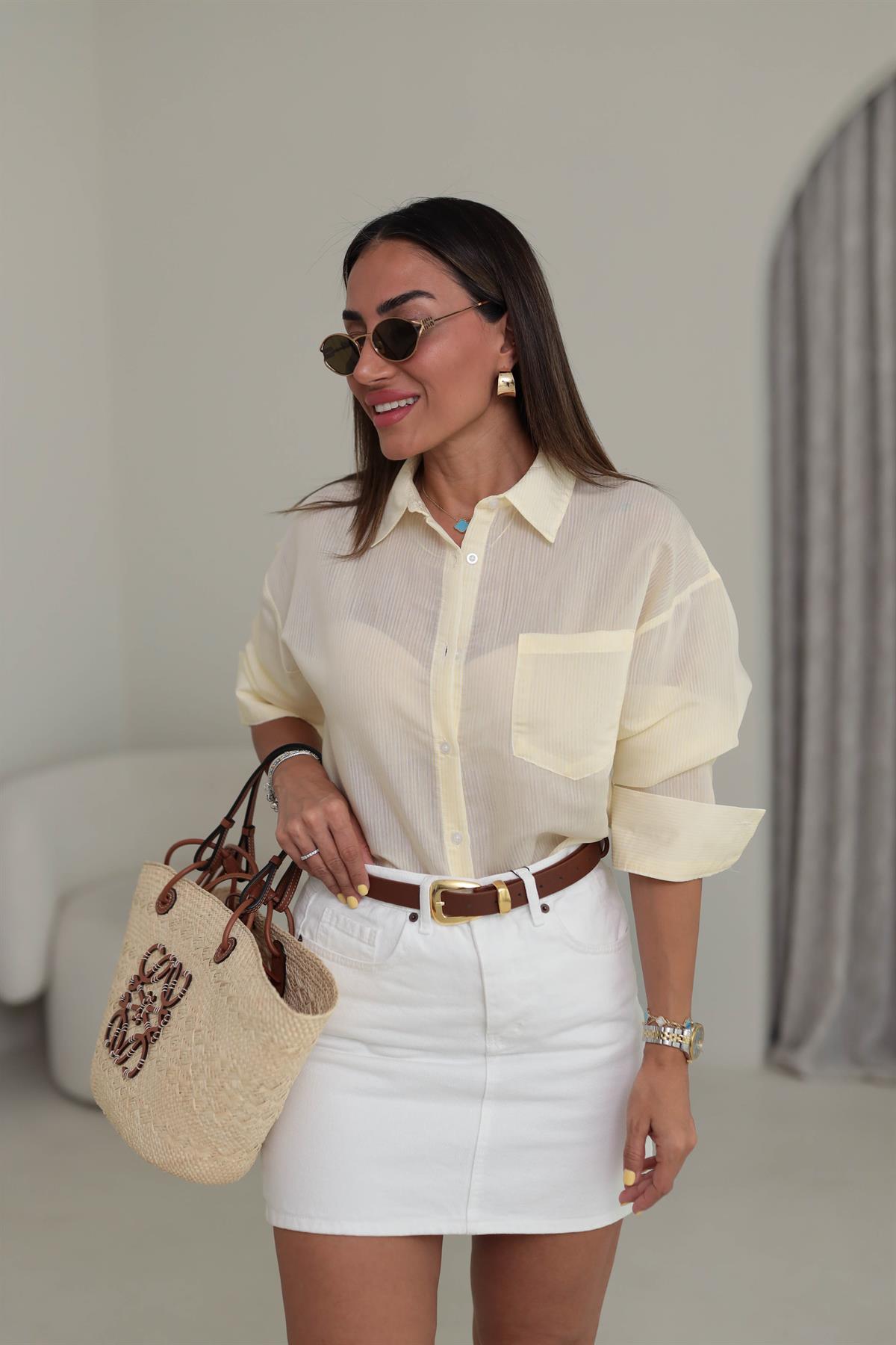 Çizgili İnce Gömlek SARI