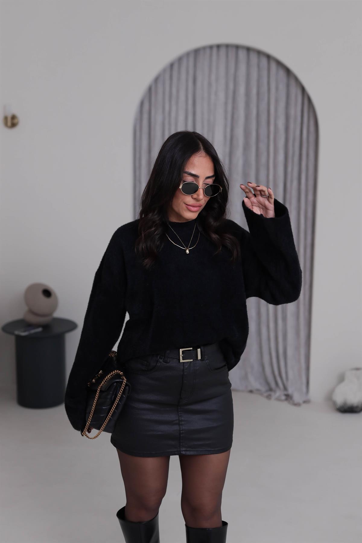 5256 Bisiklet Yaka Angora Triko SİYAH