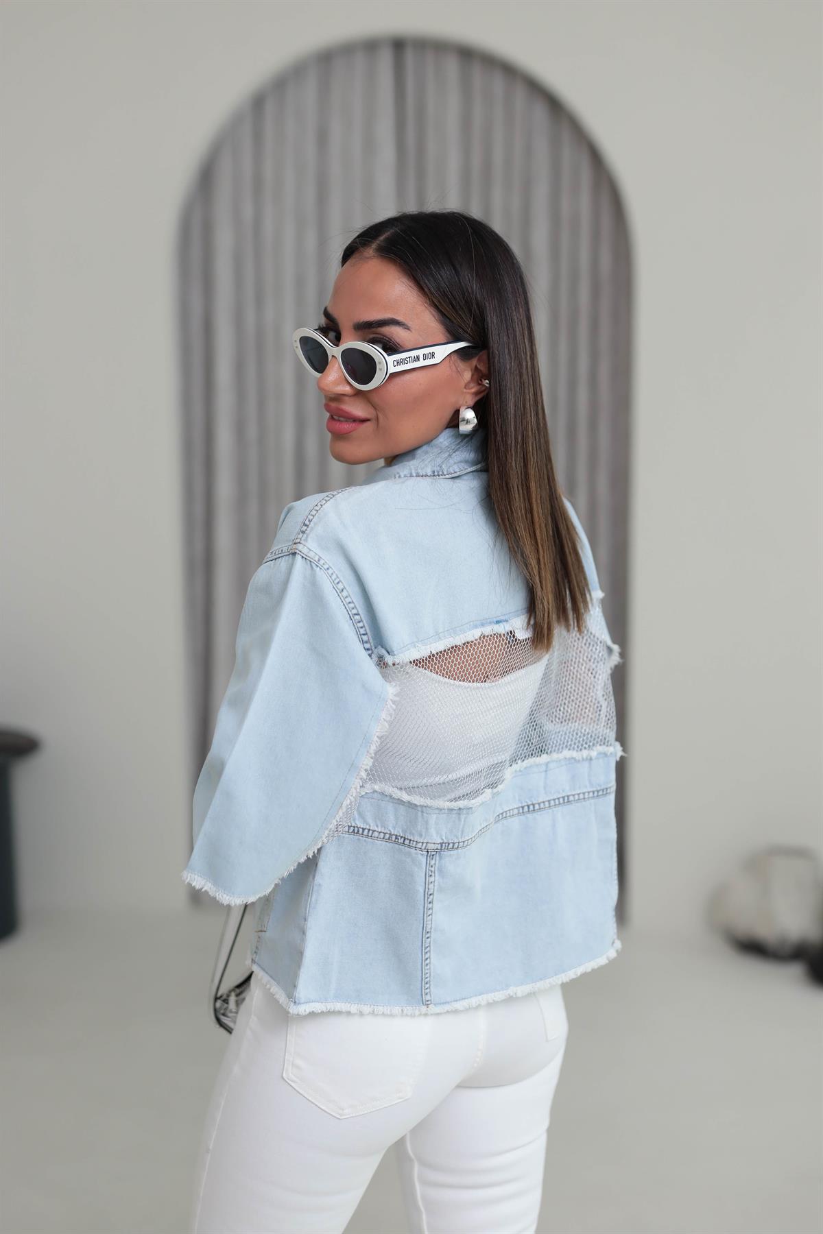 2701 File Detaylı Tasarım Kot Ceket BUZ MAVİ