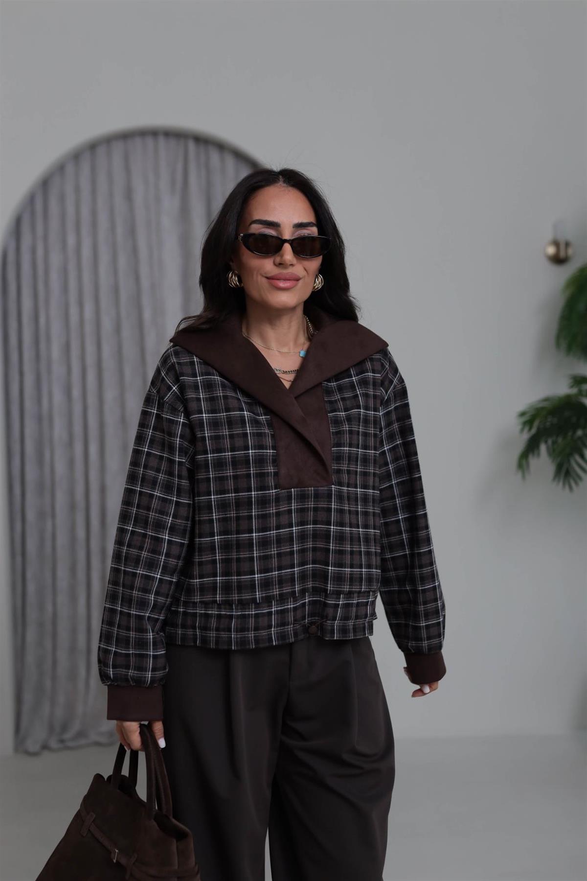 6905 Süet Garnili Sweatshirt ACI KAHVE