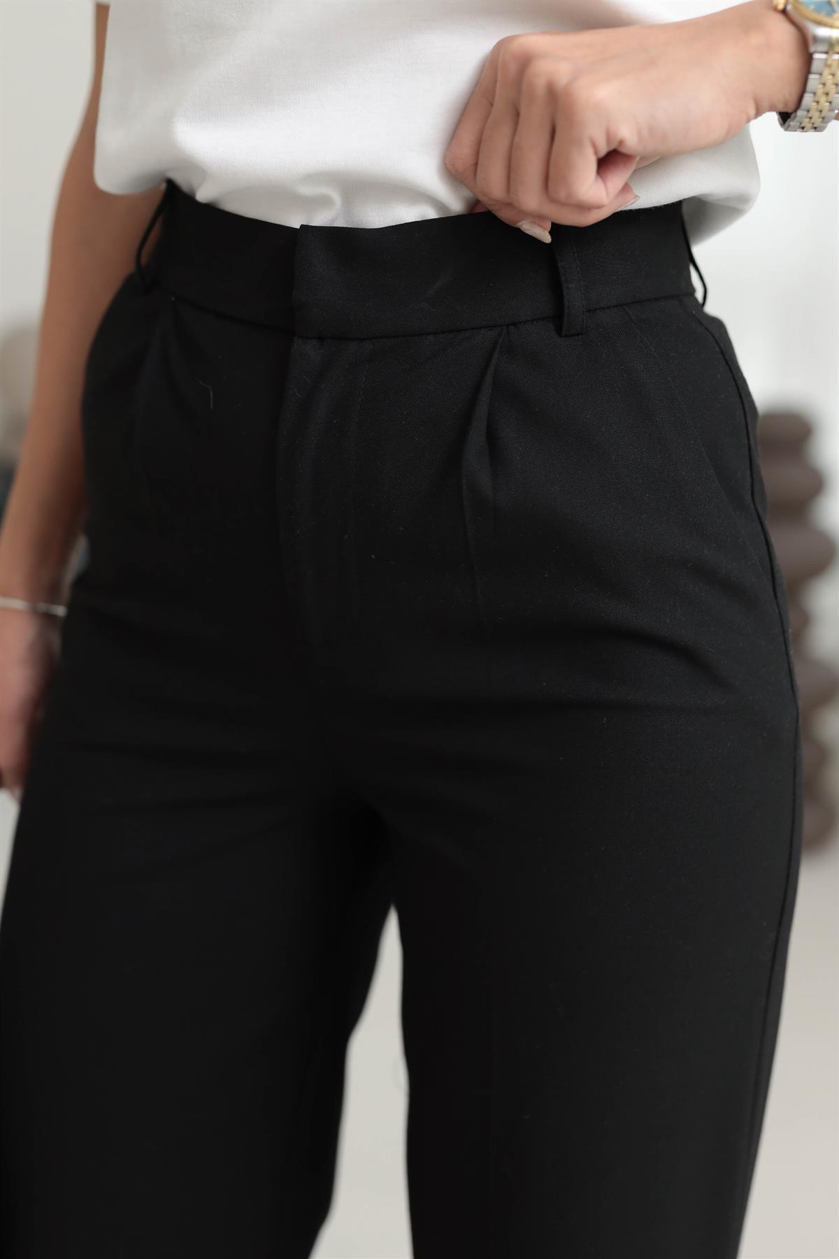 6571 Arka Bel Lastikli Palazzo Pantolon SİYAH