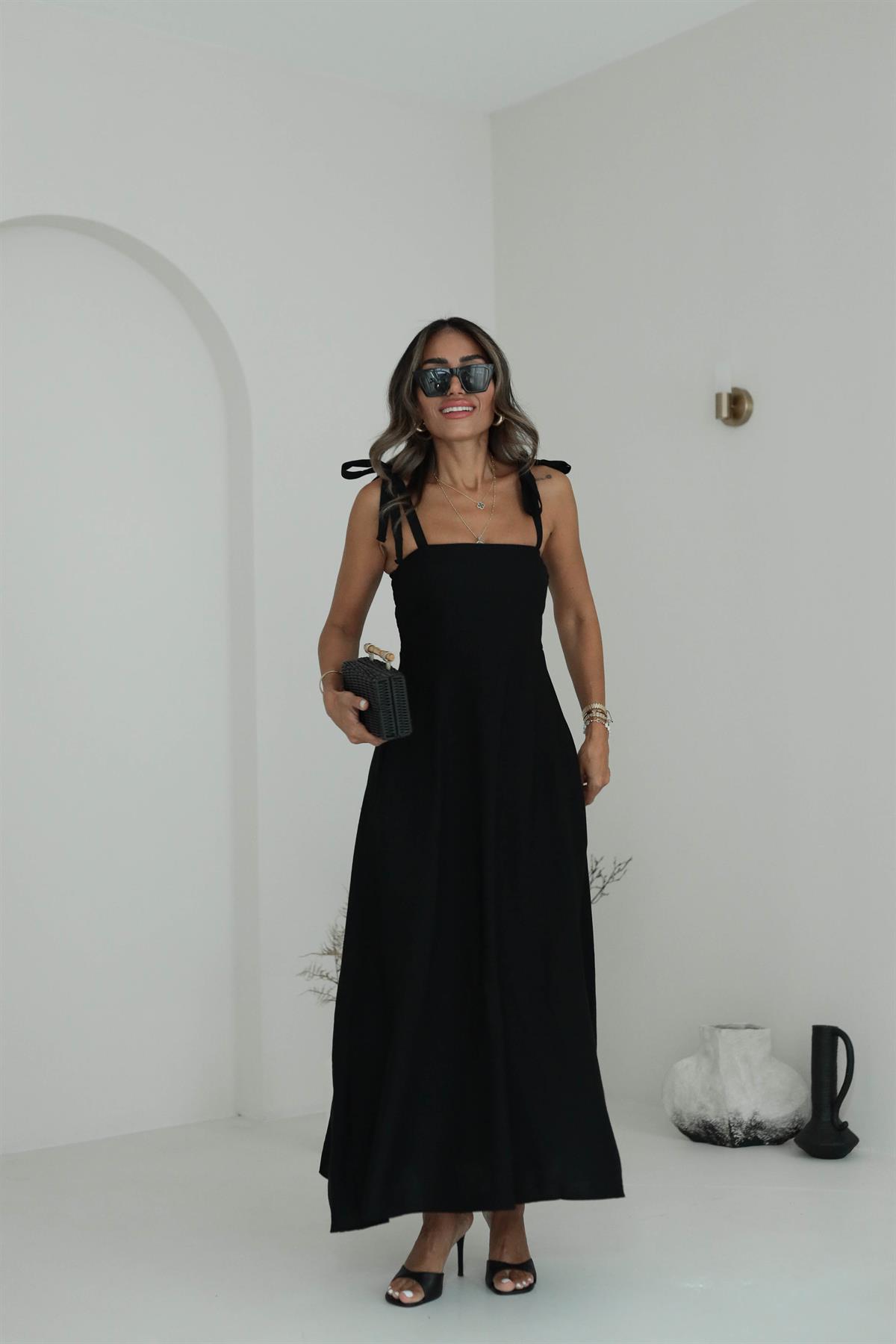 9106 Gipeli Askılı Dokuma Çan Elbise