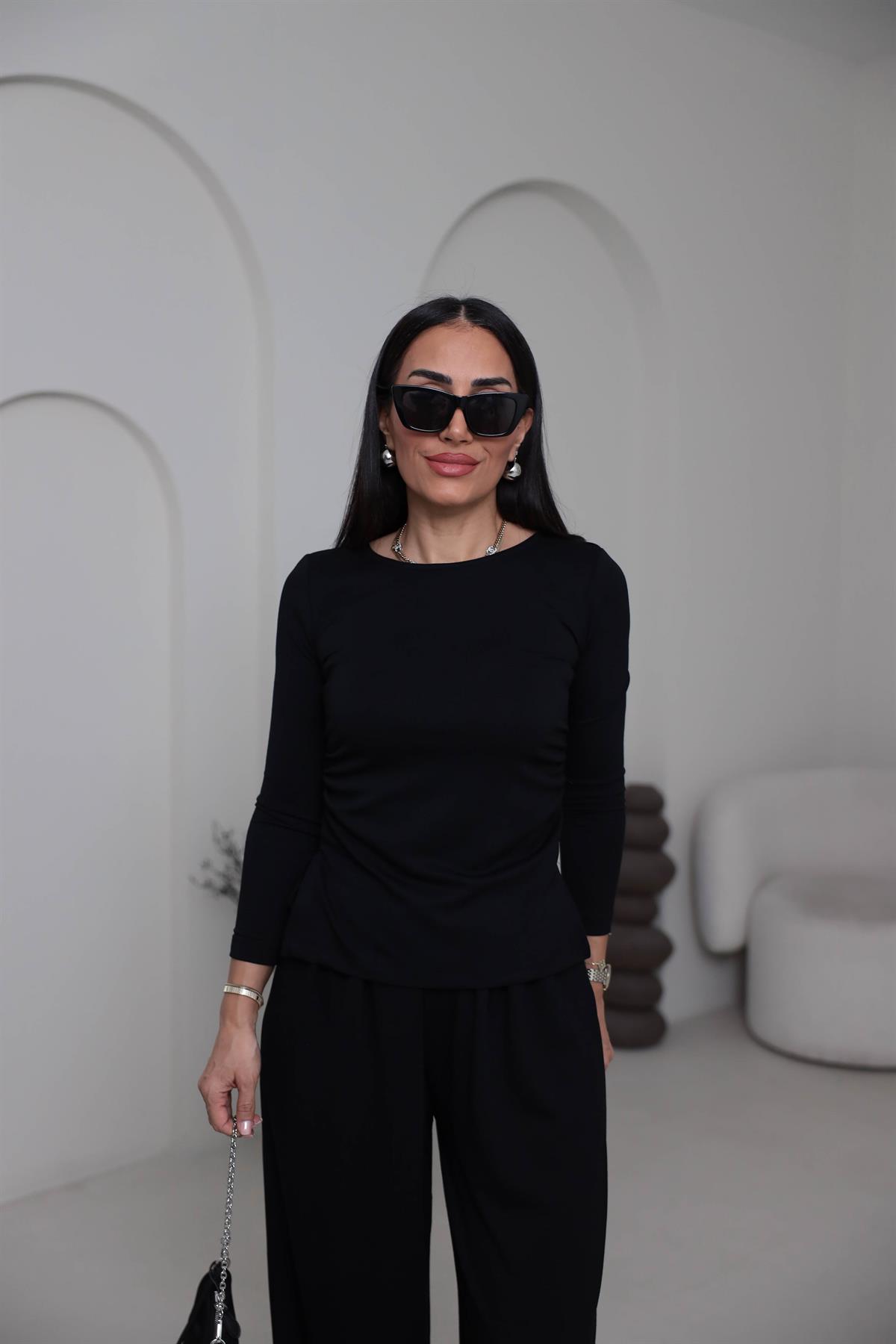 1181 Bel Büzgülü Modal Salaş Takım SİYAH