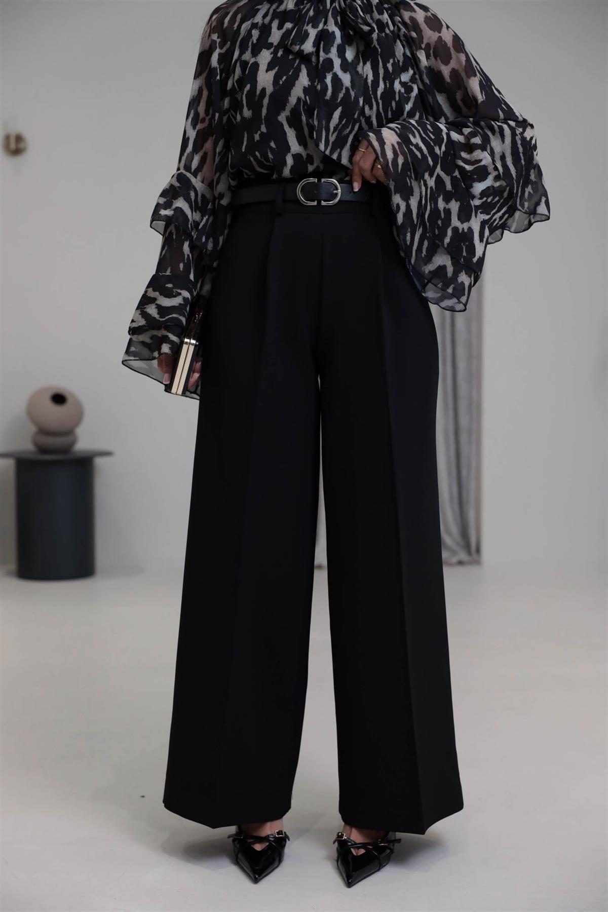 1266 Kemerli Palazzo Pantolon SİYAH