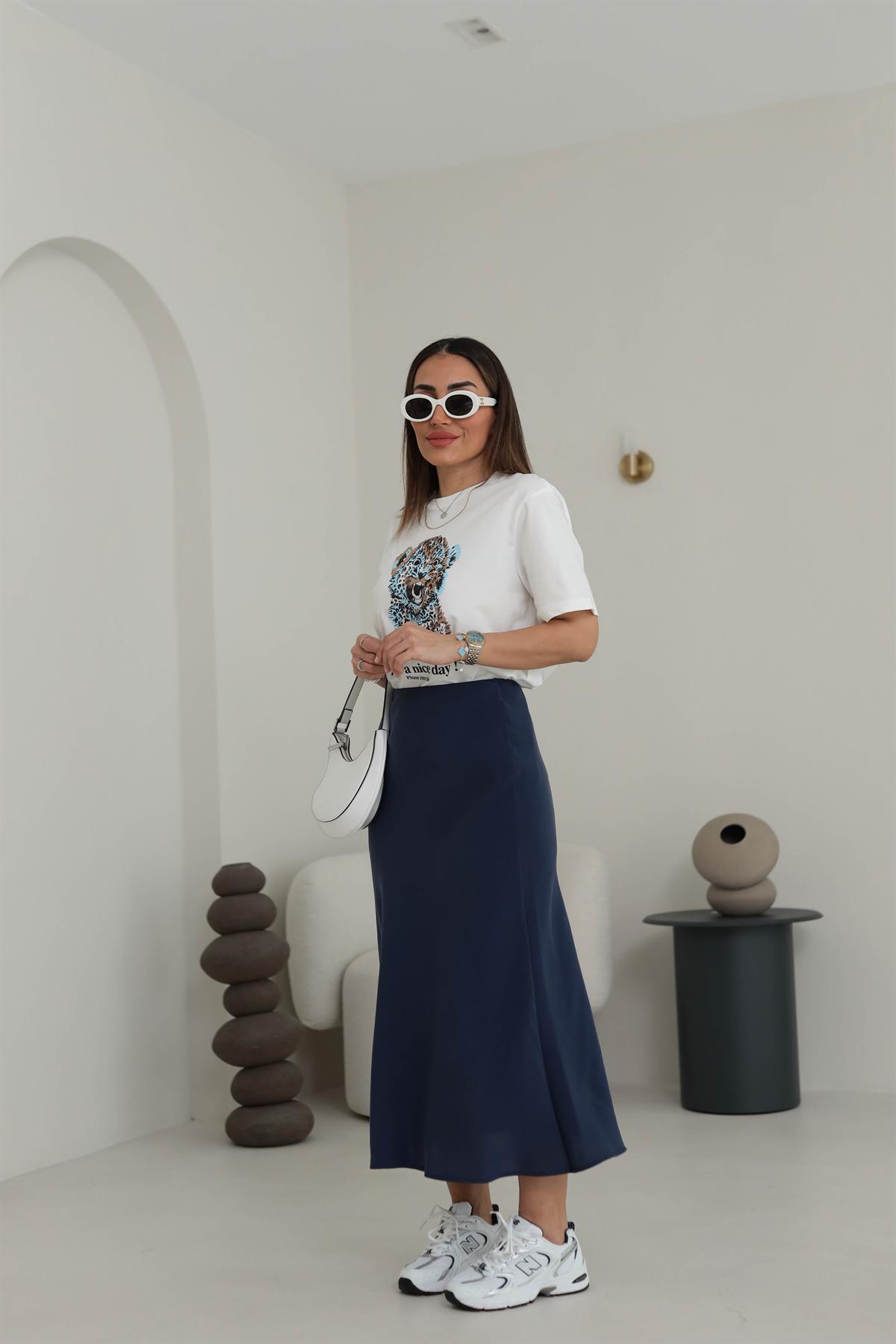 7055 Dokuma Verev Etek LACİVERT