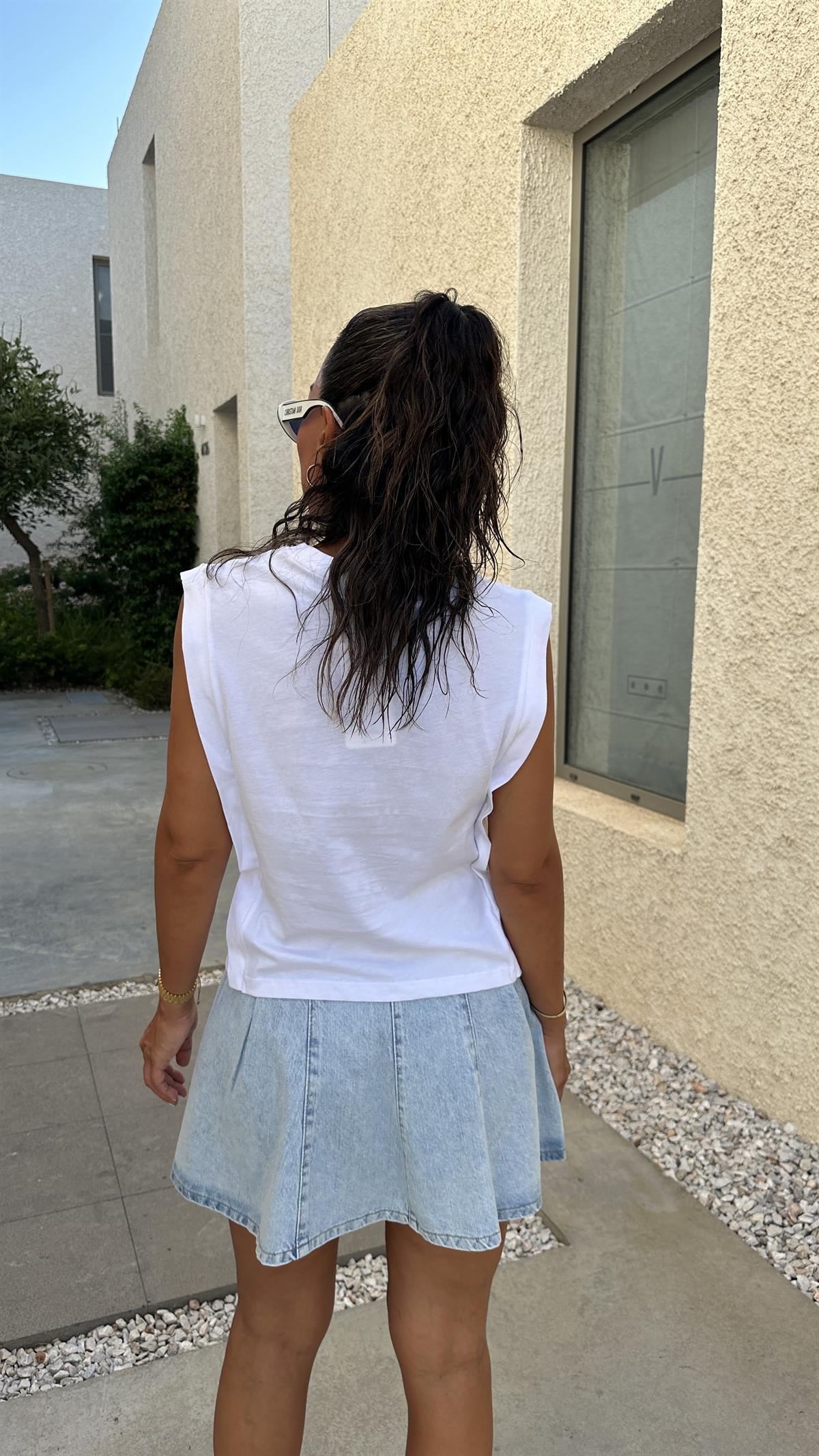 6175 Önü Taşlı Sıfır Kol Tshirt