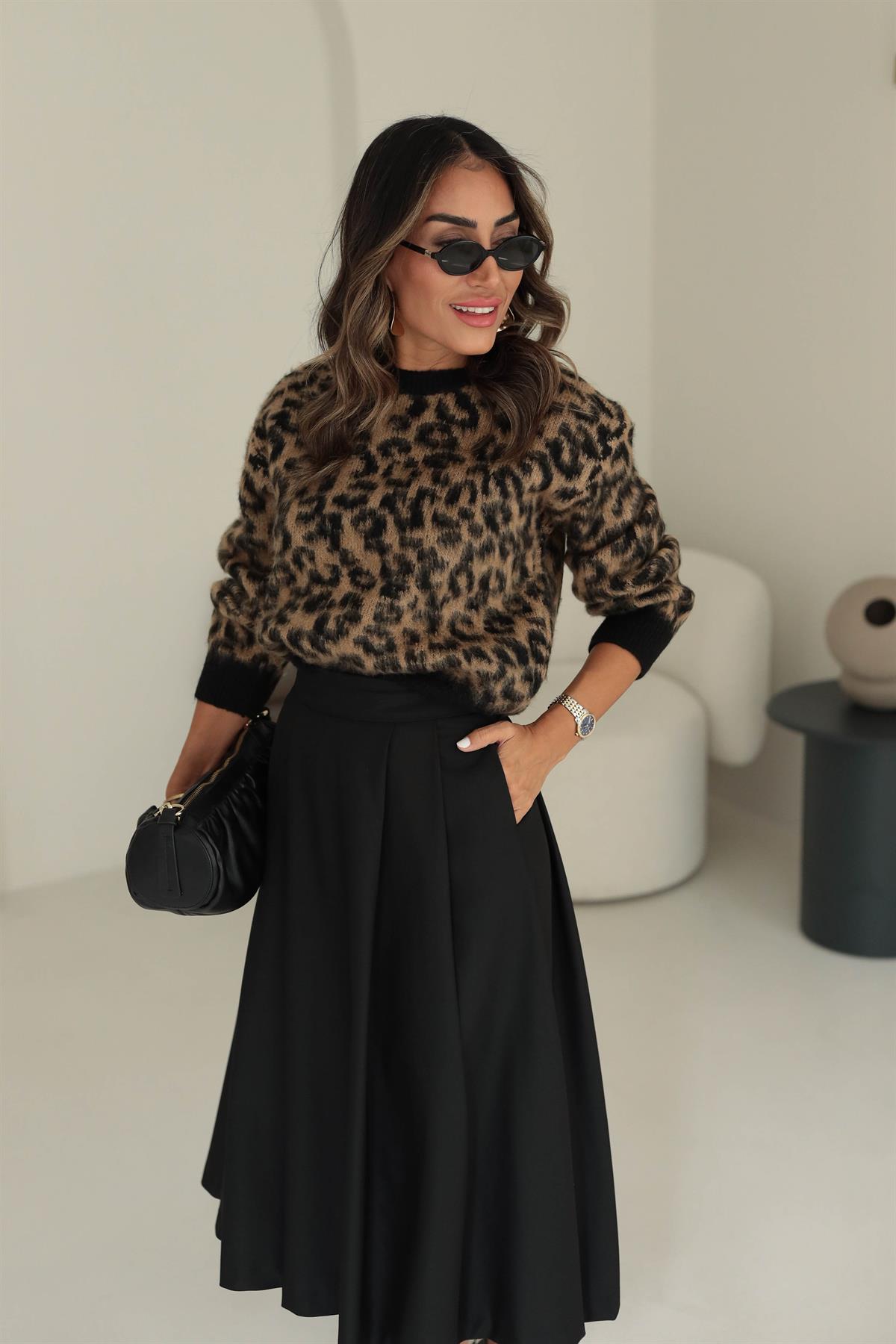 2391 Leopar Desen Şardonlu Kazak