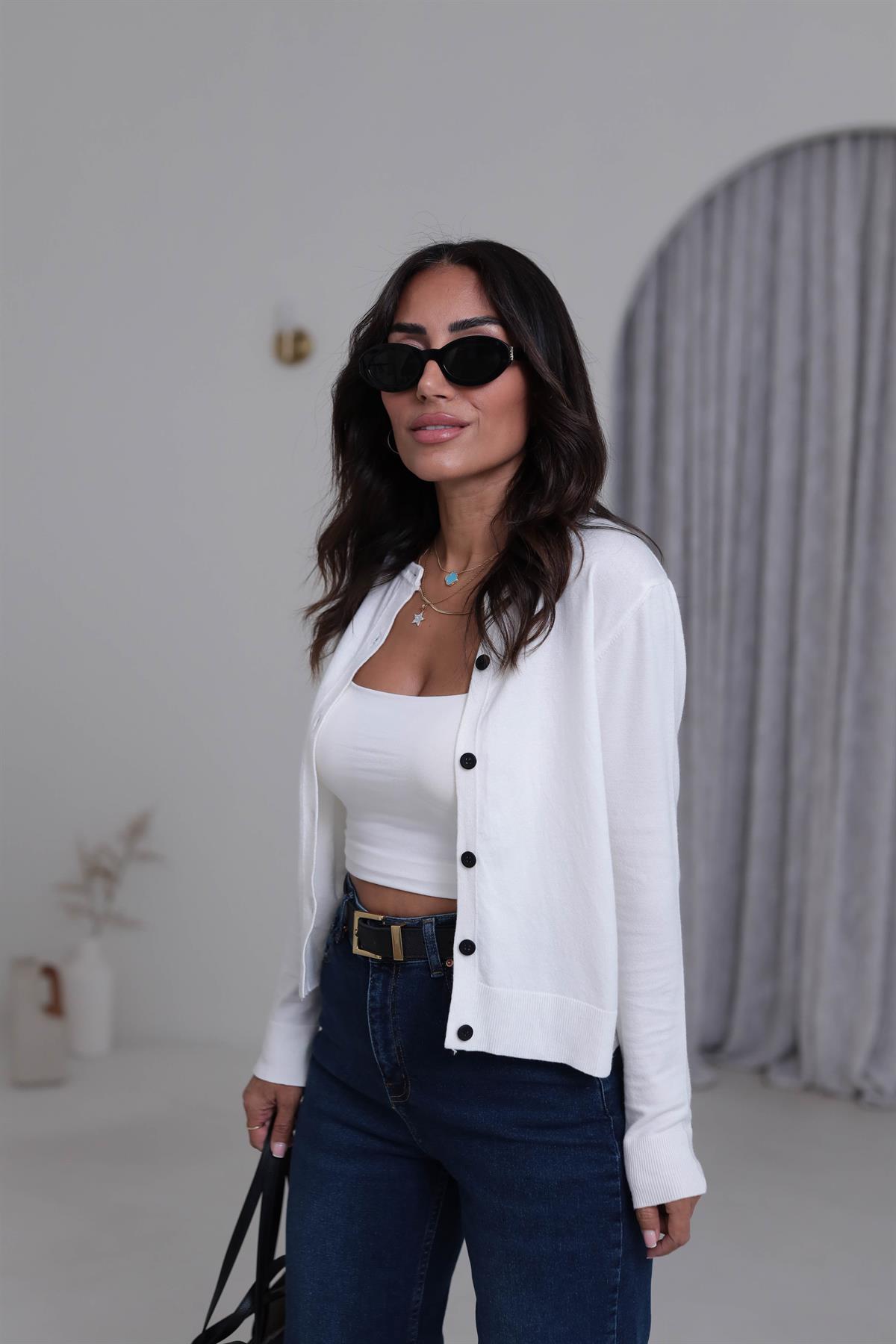 2016 Bisiklet Yaka Yumuşak Massi Hırka EKRU