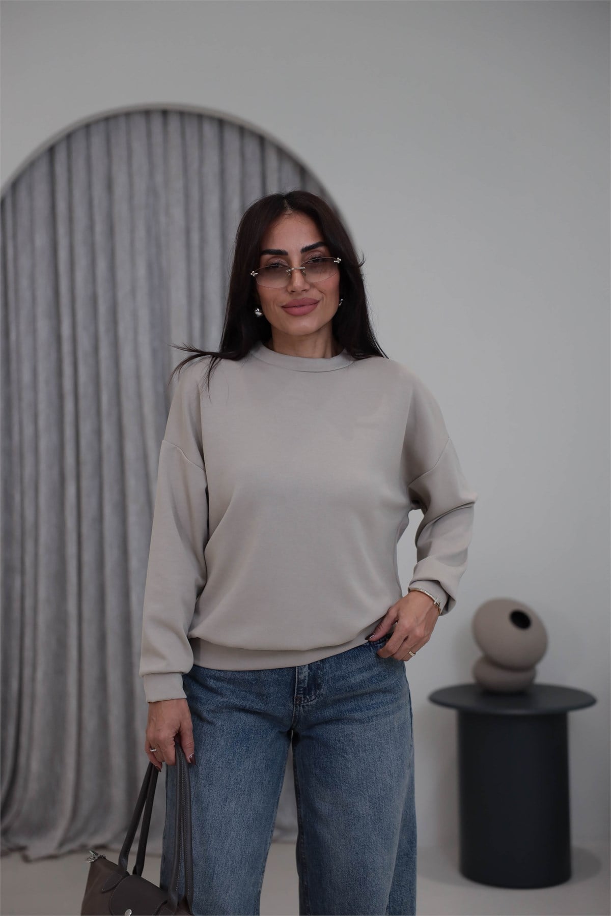 Yumuşak Modal Kumaş Sweatshirt BEJ