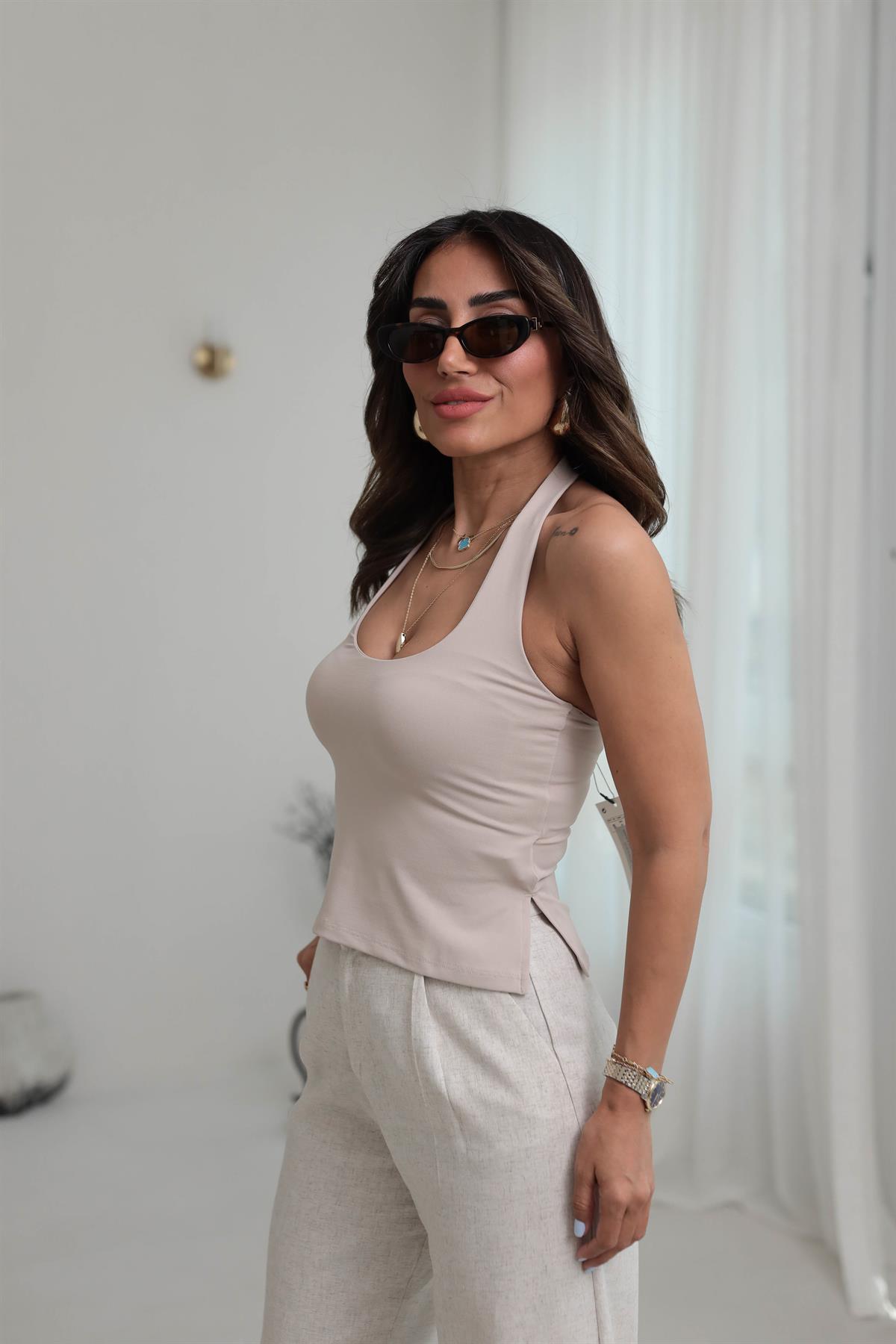 1753 Boyundan Geçmeli Poliamid Atlet TAŞ