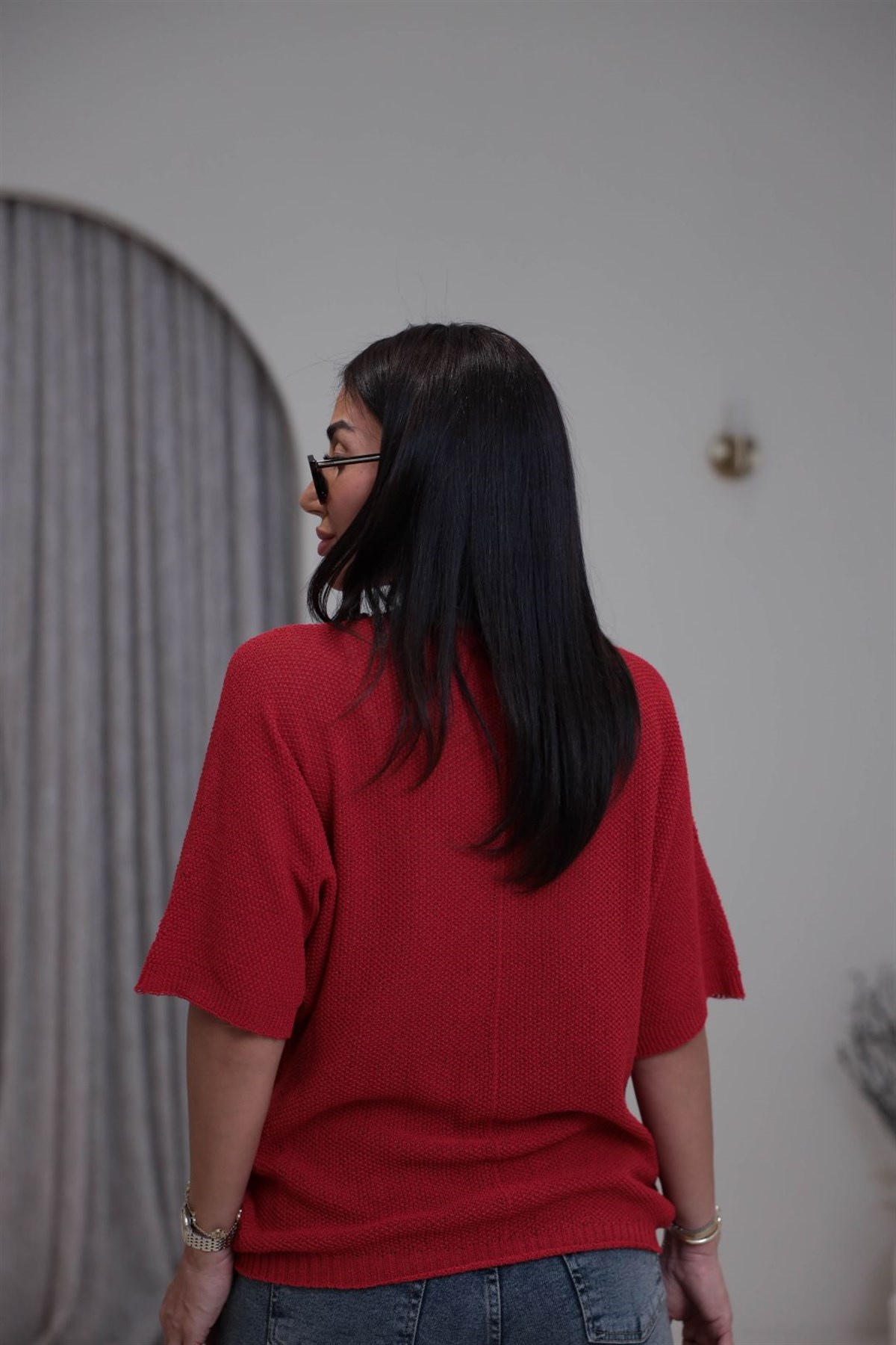 0174 Ajurlu Yarasa Kol Bluz KIRMIZI