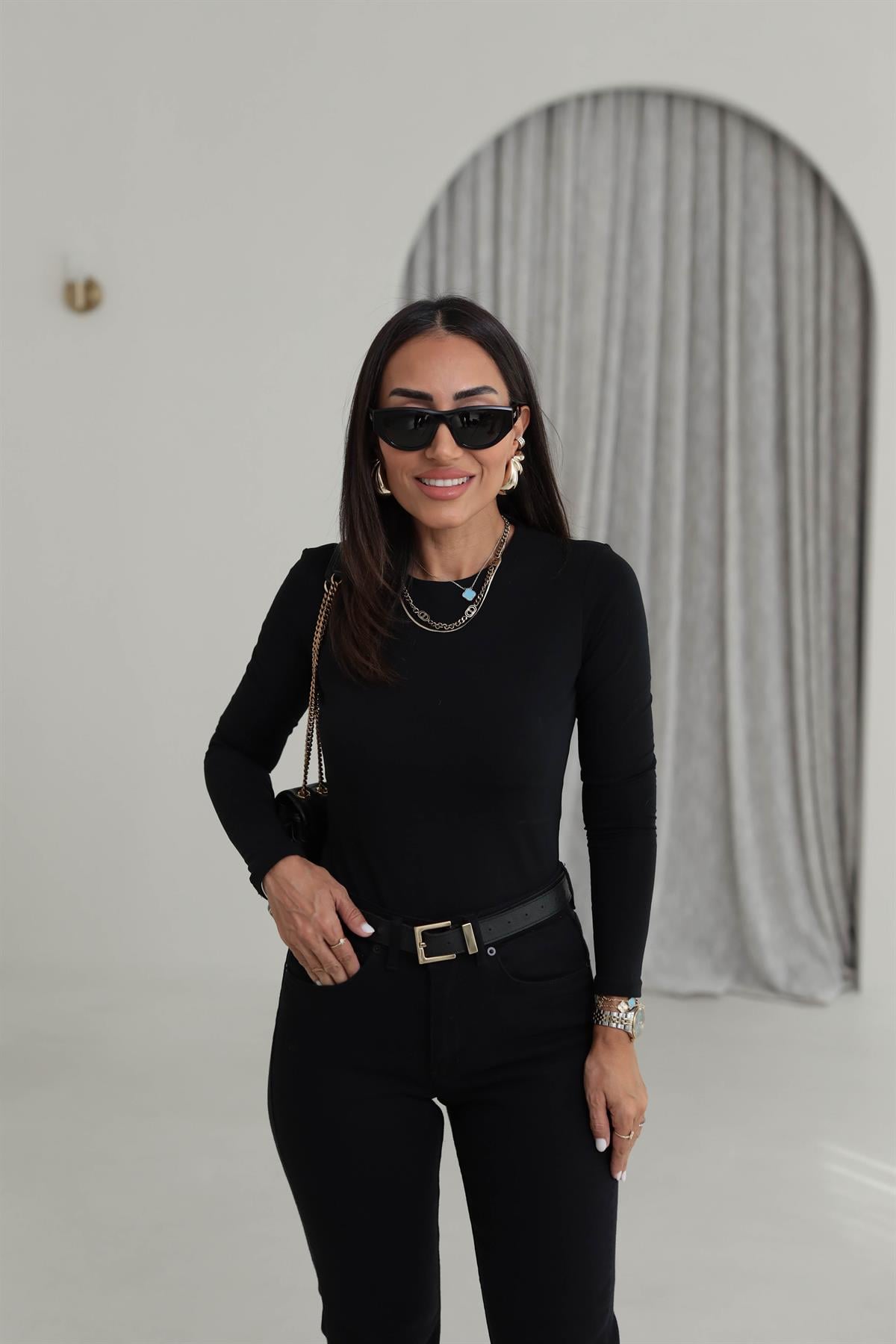 4151 Likralı Koton Çift Katlı Body SİYAH