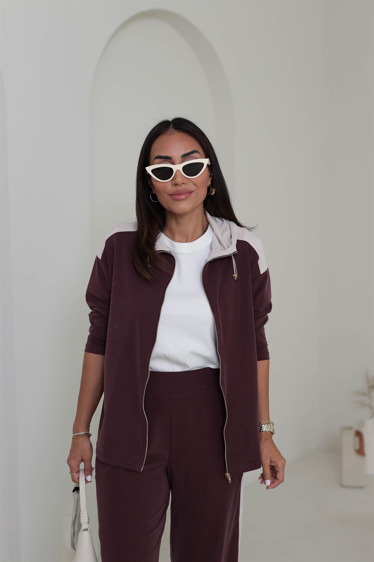 2003 Garnili Fermuarlı Kapşonlu Pike Modal Takım BORDO