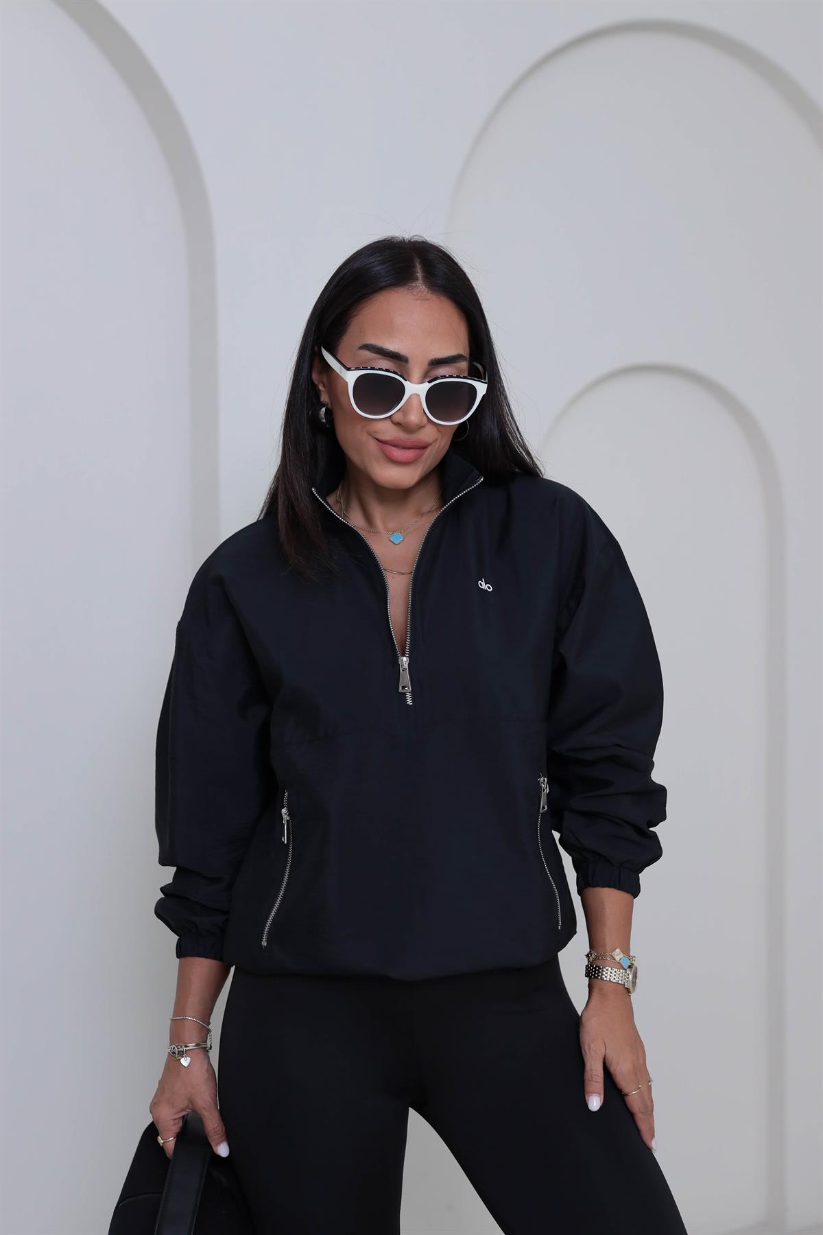 2120 Yazı Baskılı Rahat Paraşüt Sweatshirt SİYAH