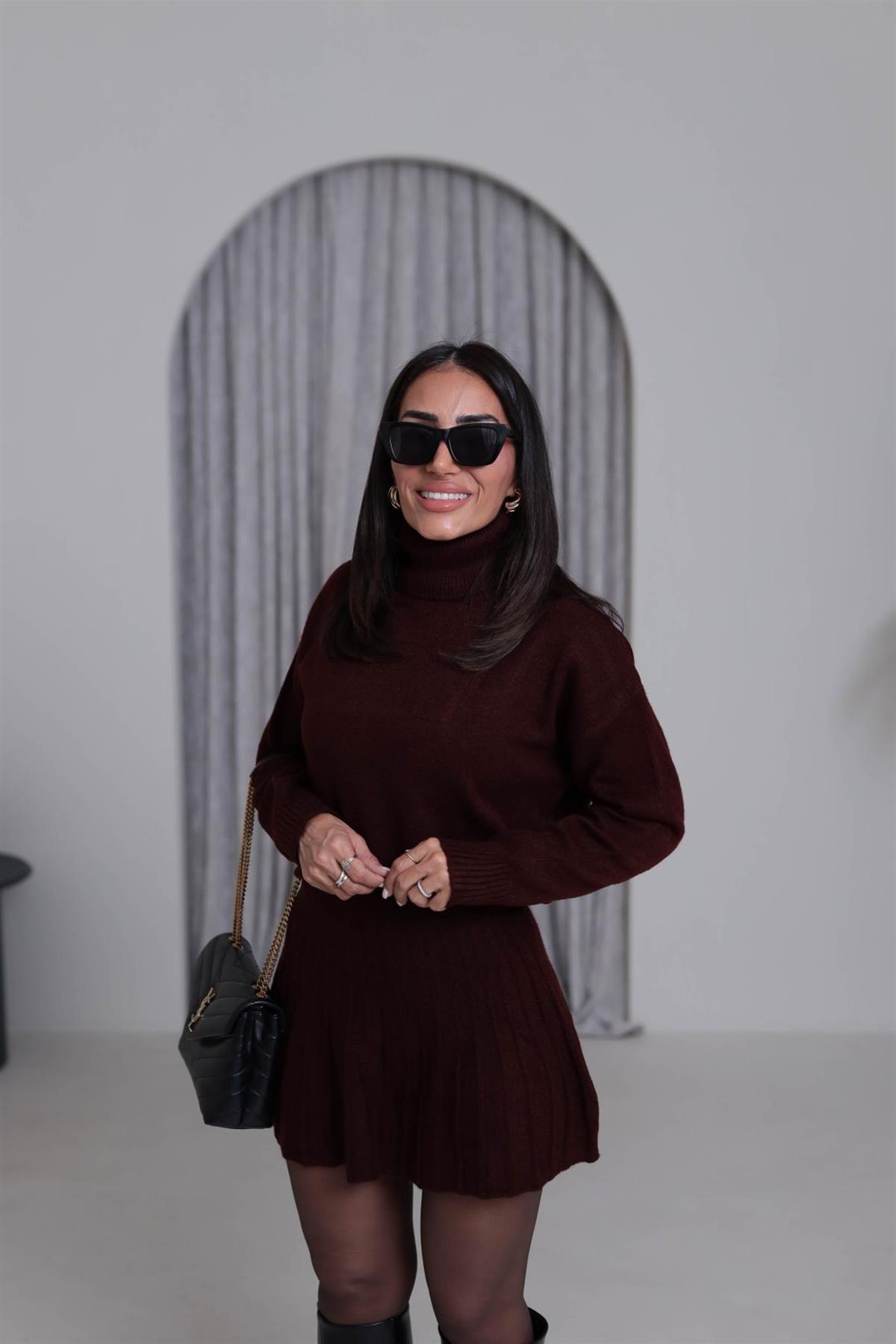 5139K Balıkçı Yaka Etekli Triko Takım BORDO