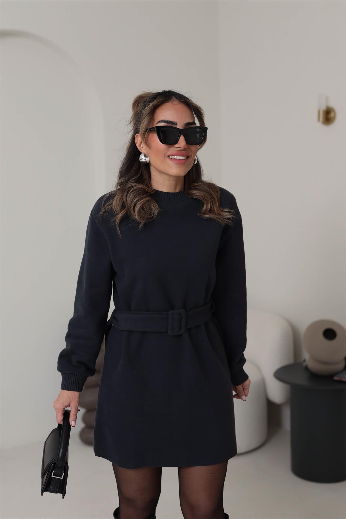 6514 Selanik Kemerli Rahat Elbise ANTRASİT