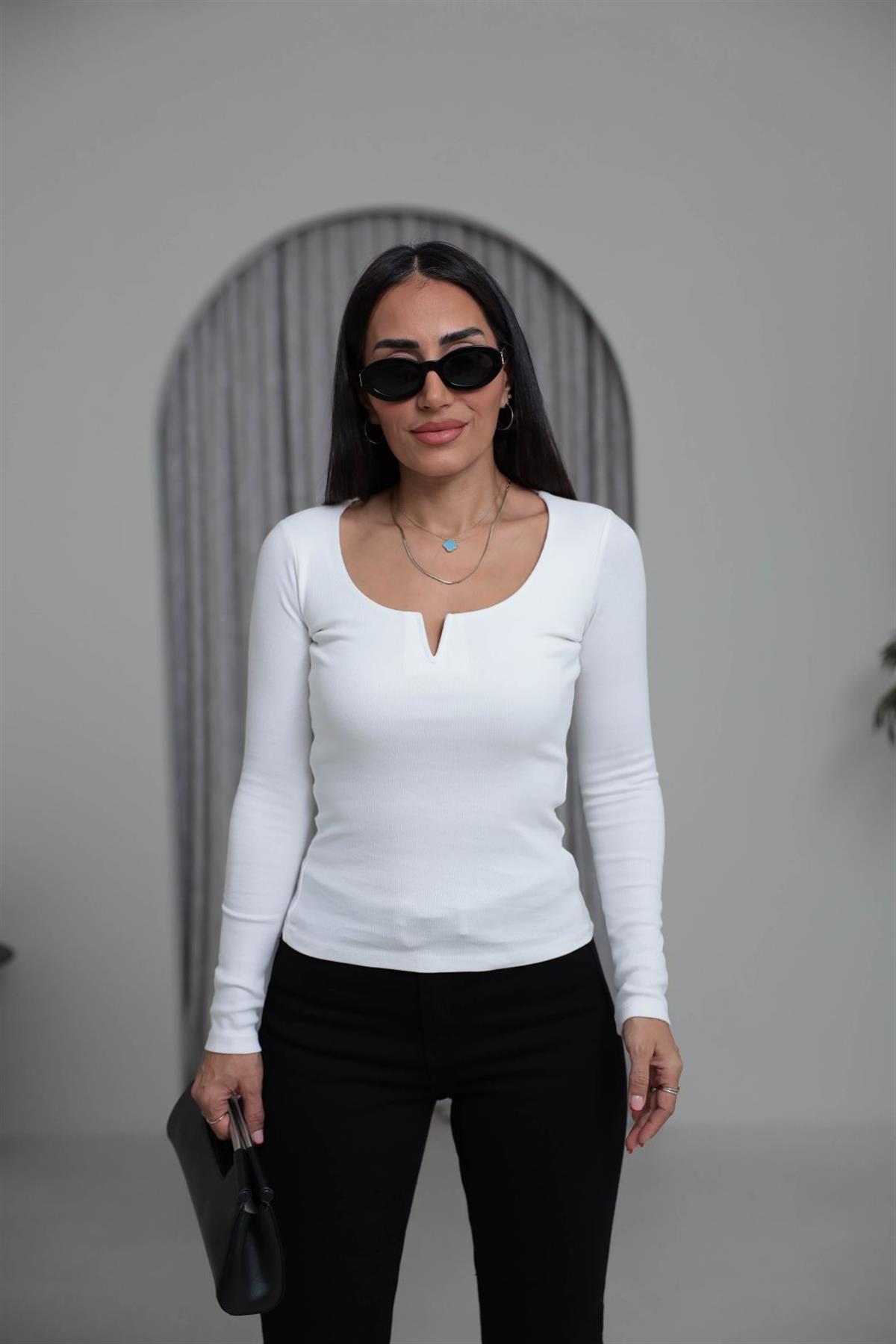 2260K Damla Yaka Pamuklu Bluz EKRU