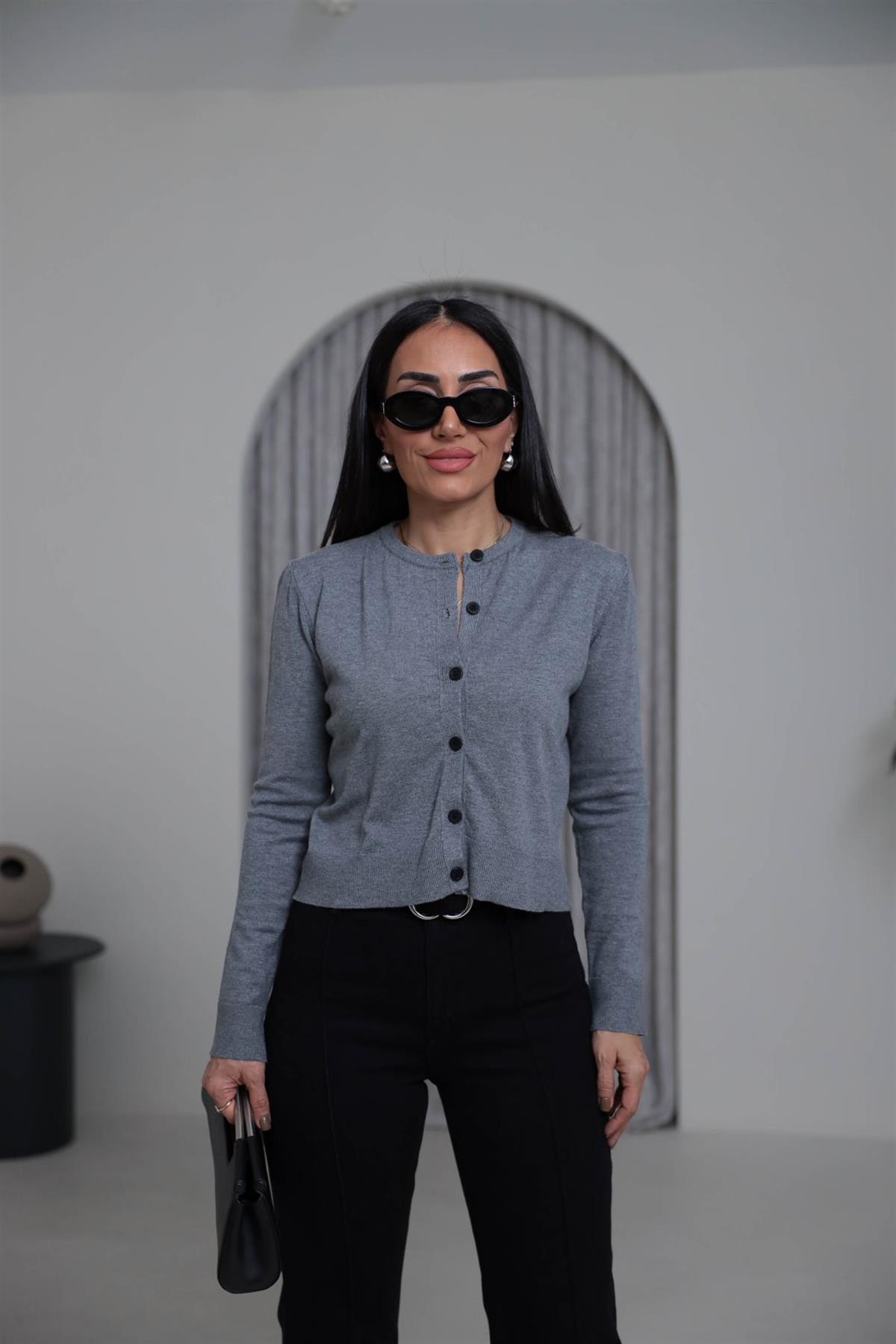 2016 Bisiklet Yaka Yumuşak Massi Hırka GRİ