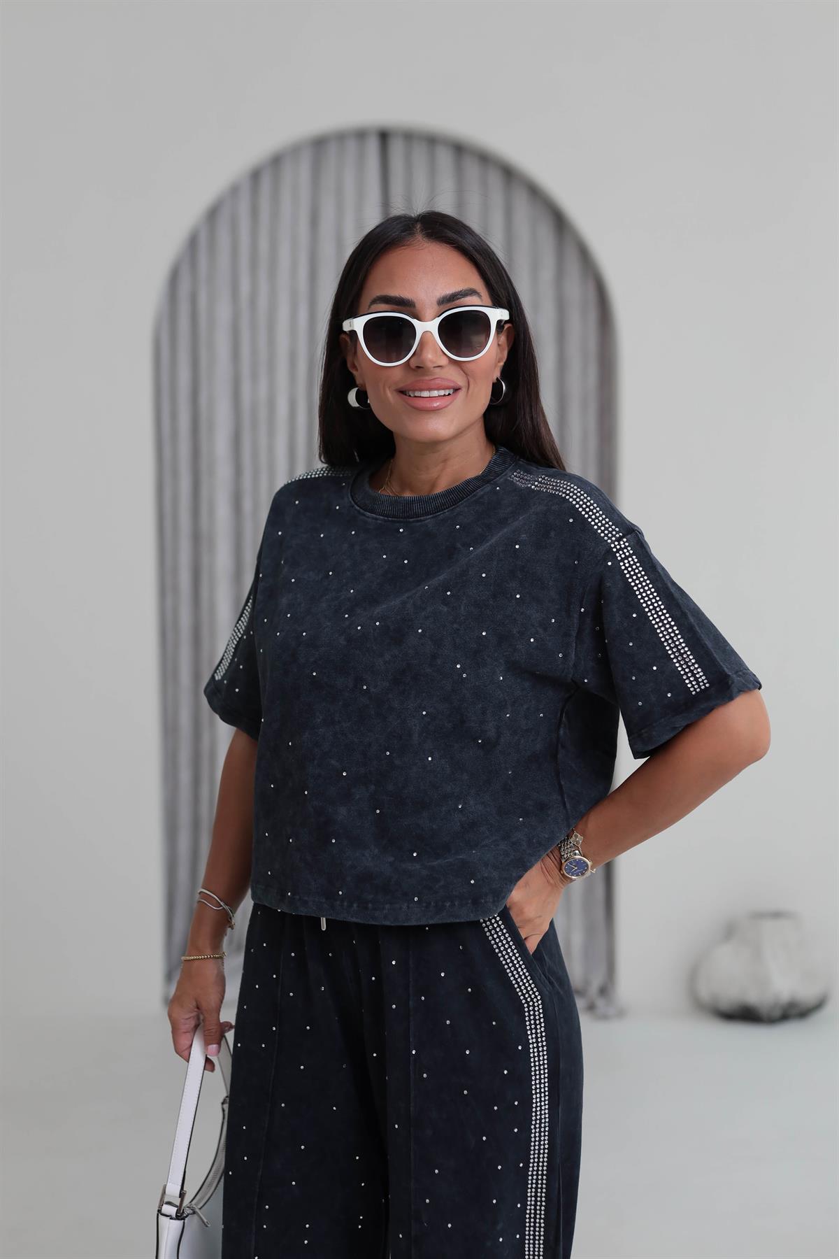 Yıkama Efektli Taşlı Rahat Takım ANTRASİT