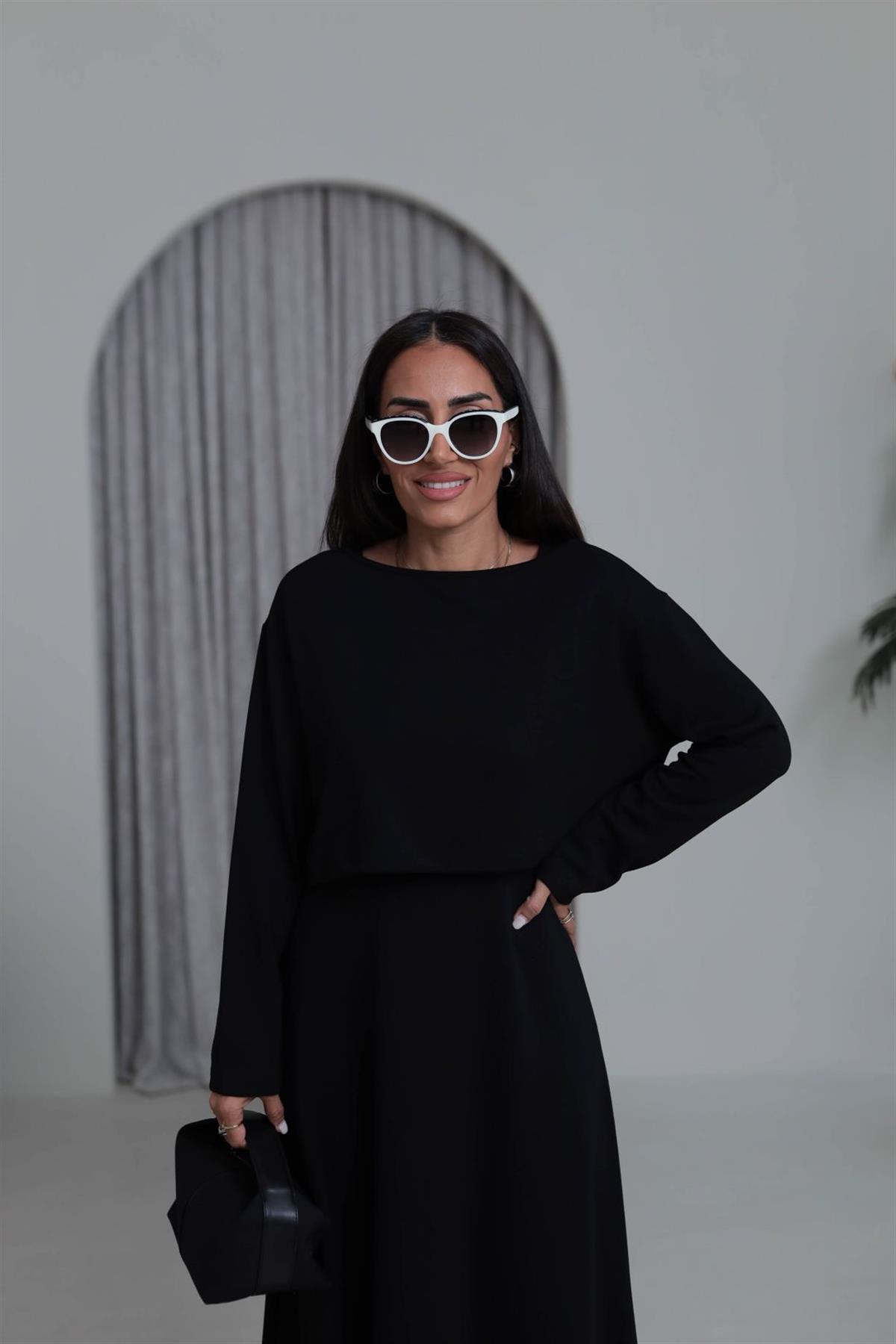 4064 Elbiseli Bluzlu Takım SİYAH