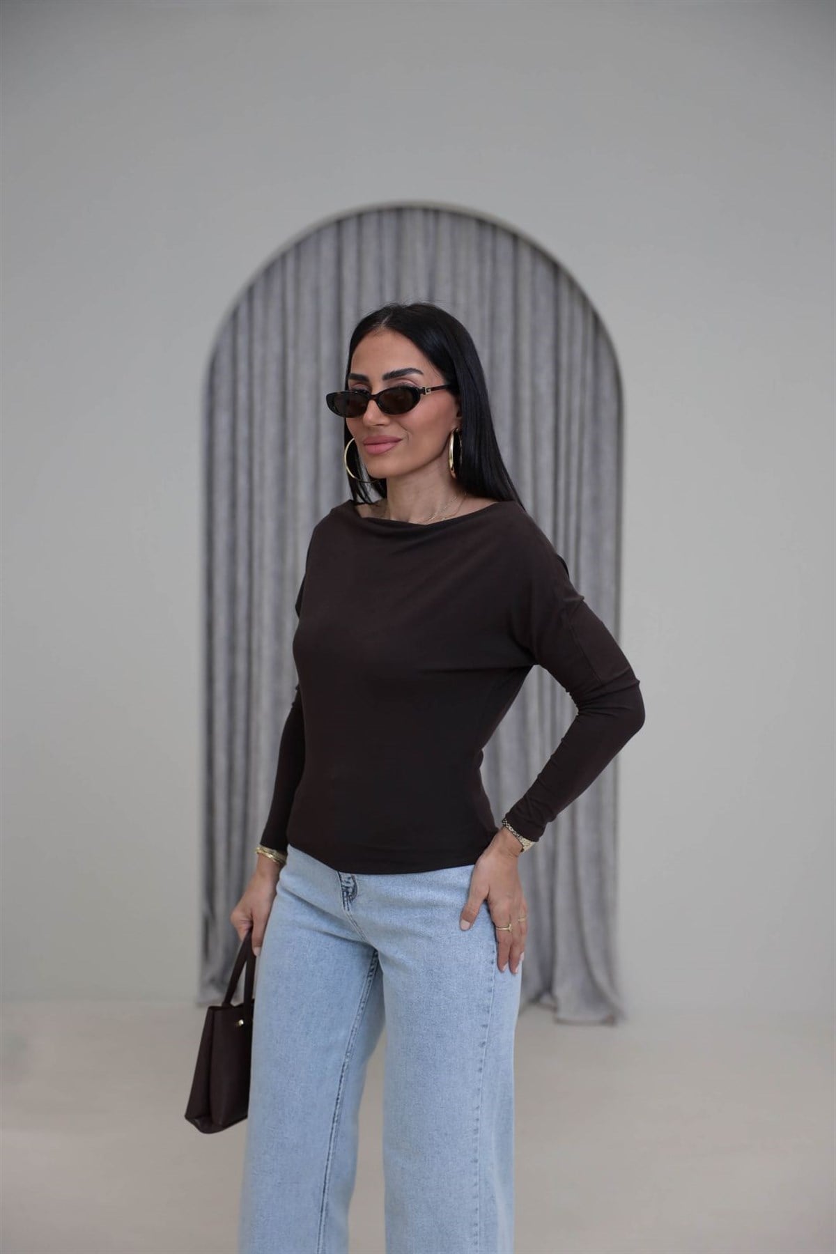 7221 Degaje Yaka Modal Bluz KAHVE