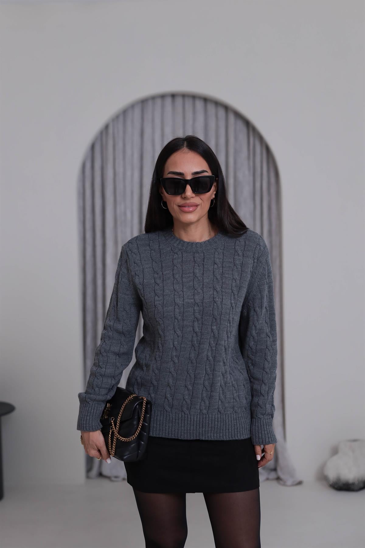 Bisiklet Yaka Örgü Kazak GRİ