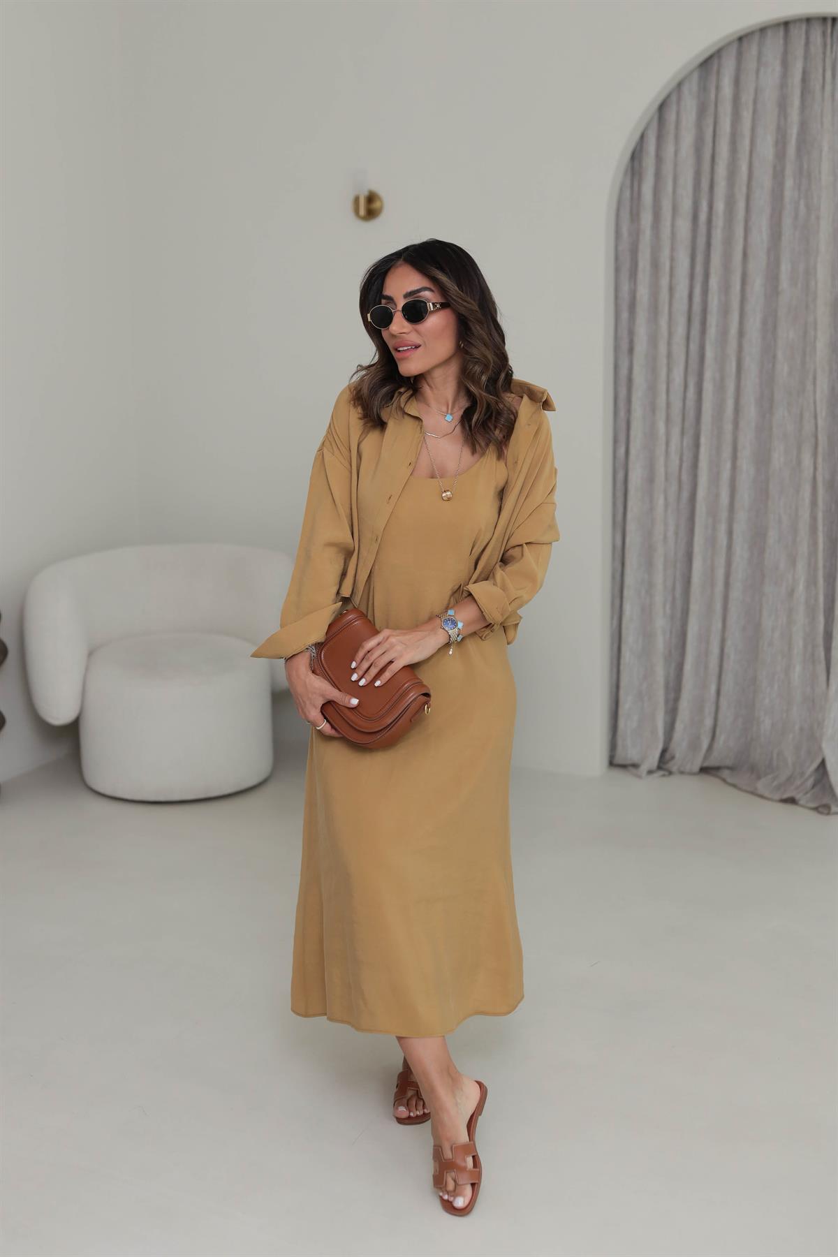 1153 Tencel Gömlek & Elbise Takım HARDAL