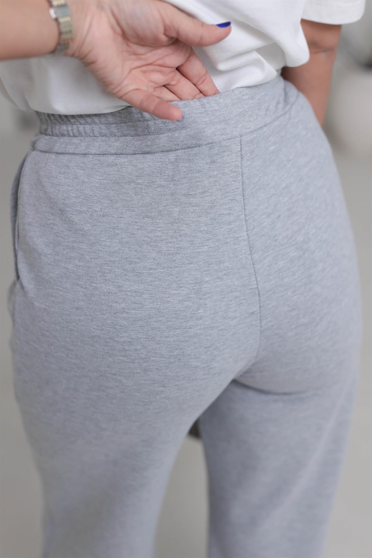 5740 Yüksek Bel Örme Palazzo Pantolon GRİ MELANJ