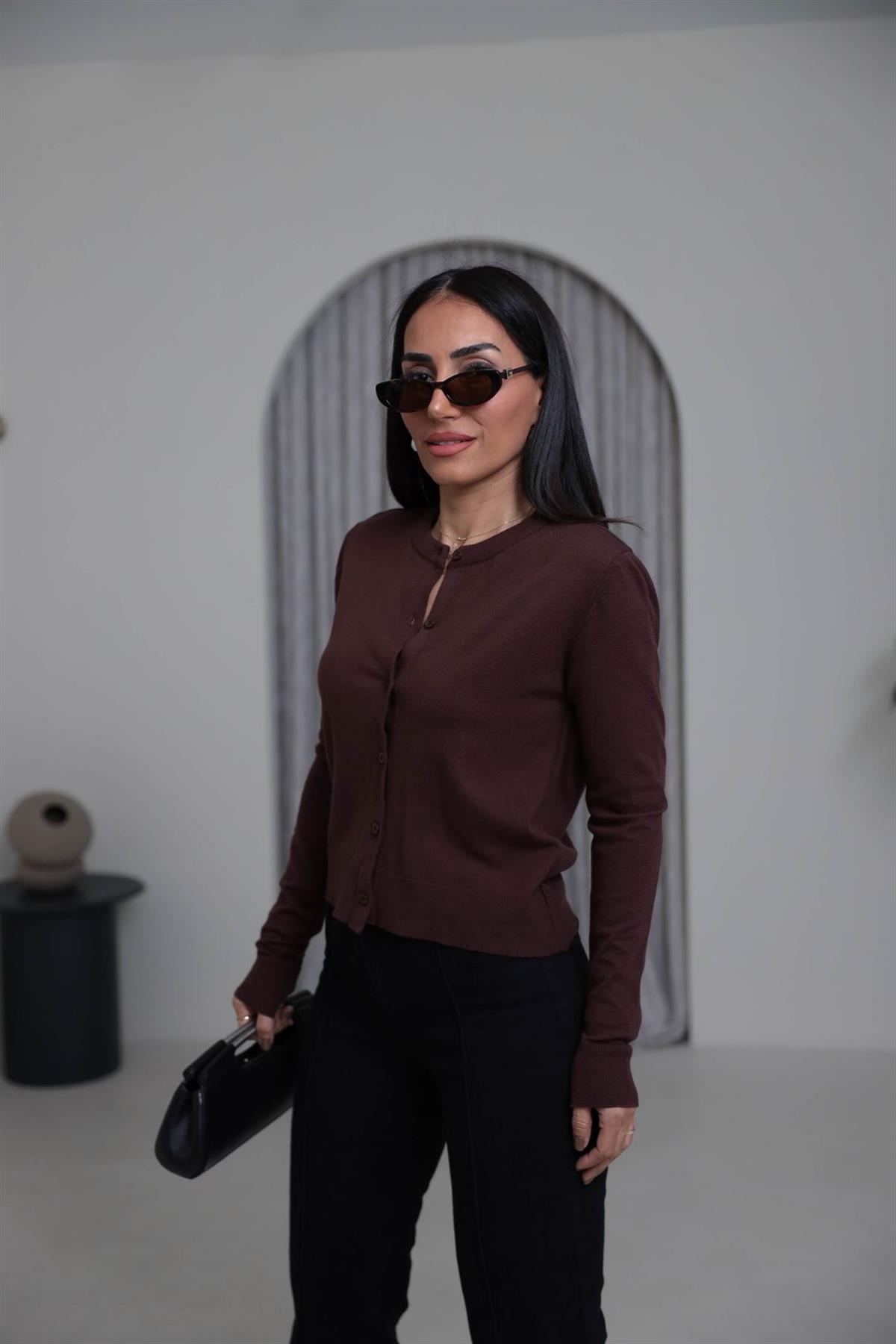 2016 Bisiklet Yaka Yumuşak Massi Hırka KAHVE