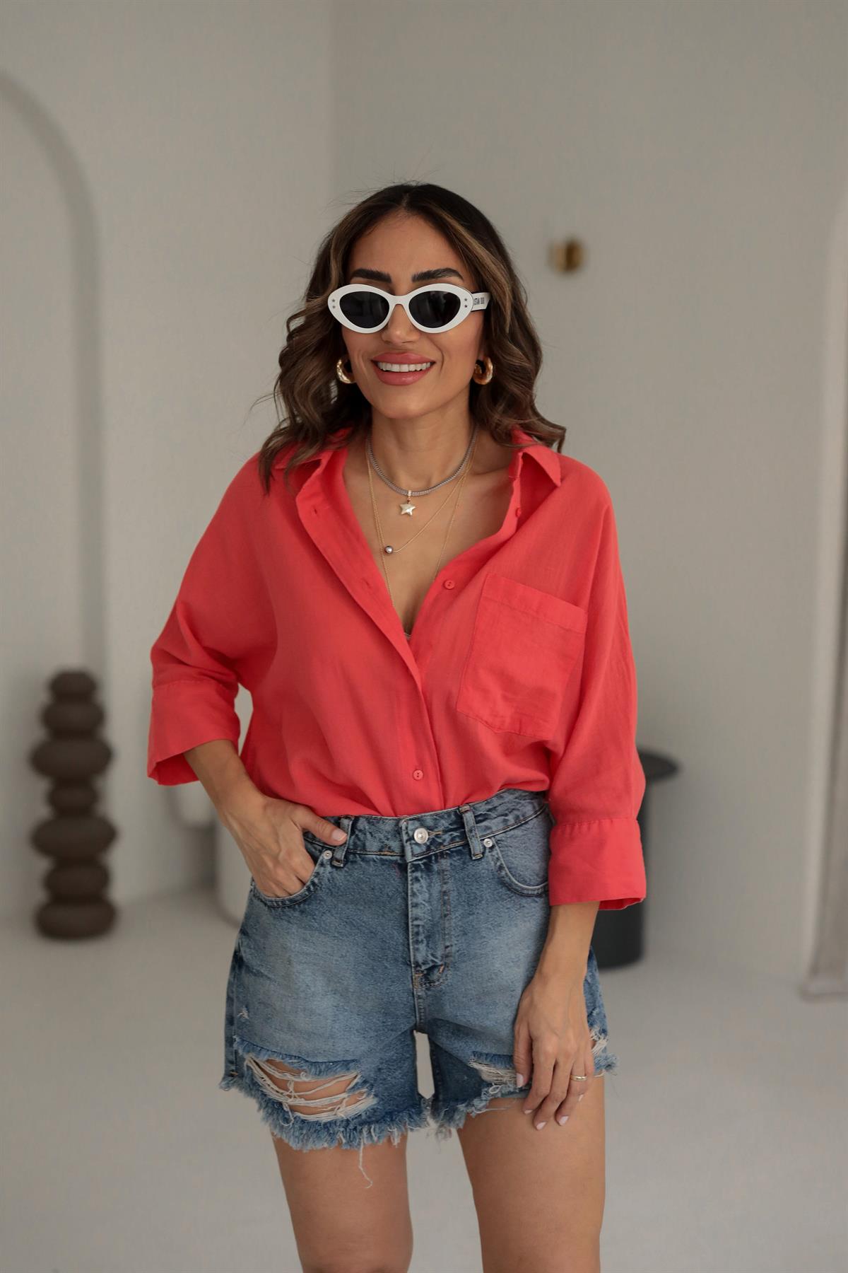 4309 Pamuklu Cep Detaylı Gömlek