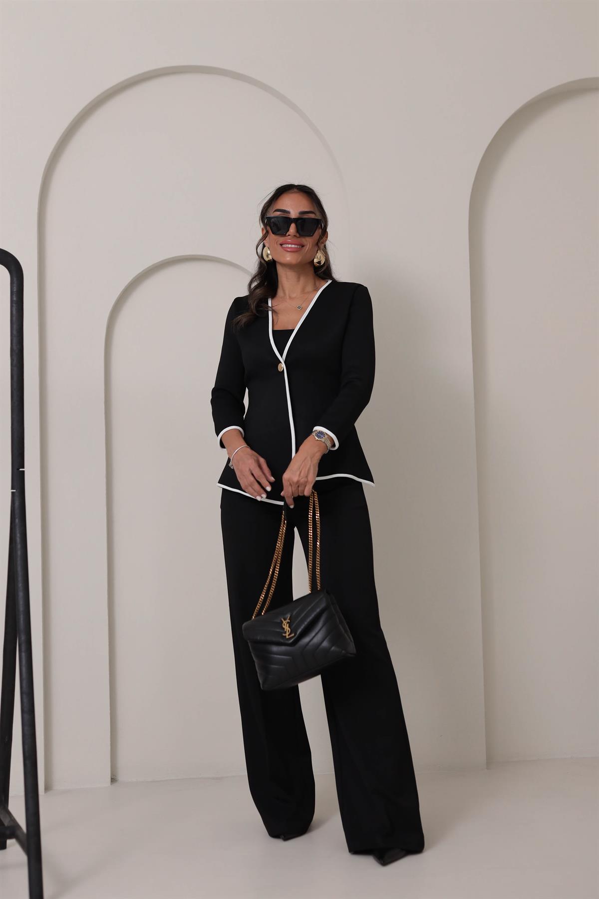 1212 Biyeli Gold Düğmeli Çelik Örme Ceket SİYAH