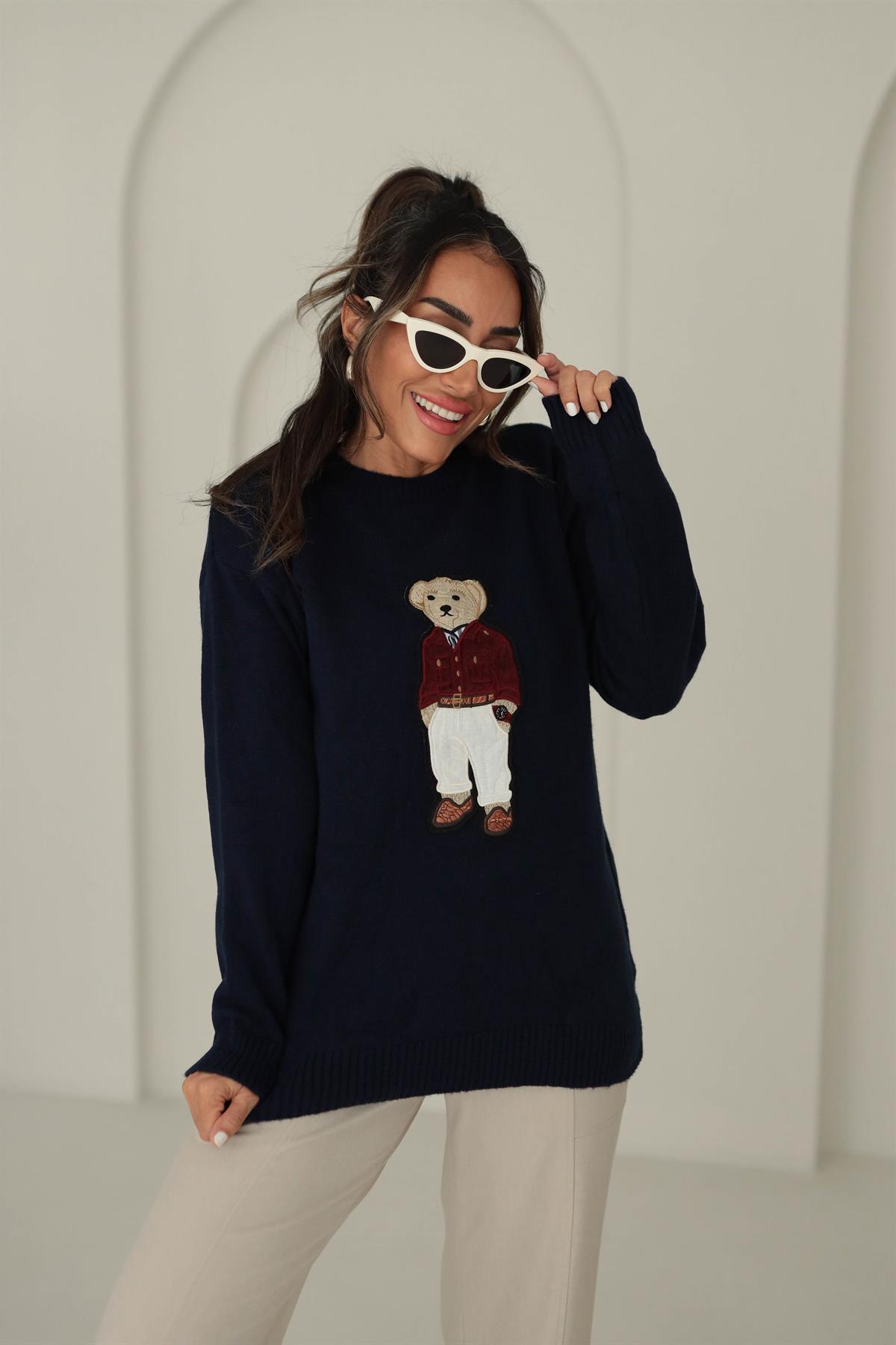 5205 Bear Aplikeli Triko Kazak