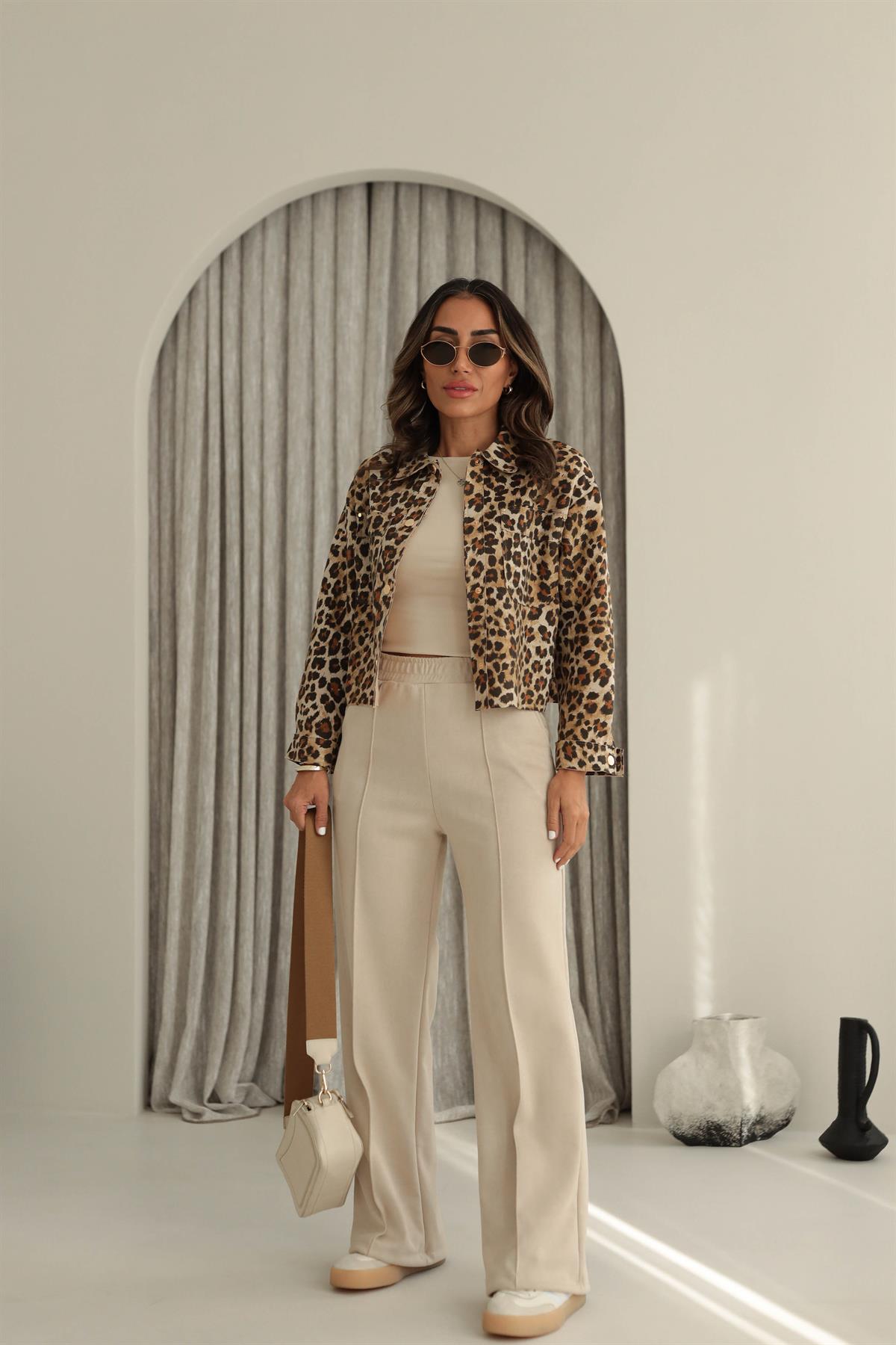 6632 Bel Lastikli Bol Nubuk Pantolon