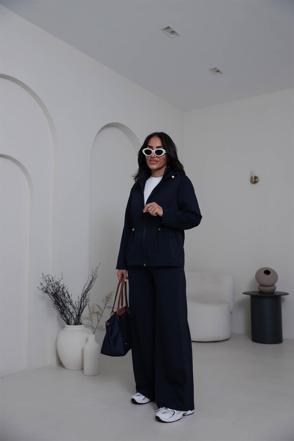 6933 Paraşüt Garnili Bel Lastikli Modal Takım LACİVERT