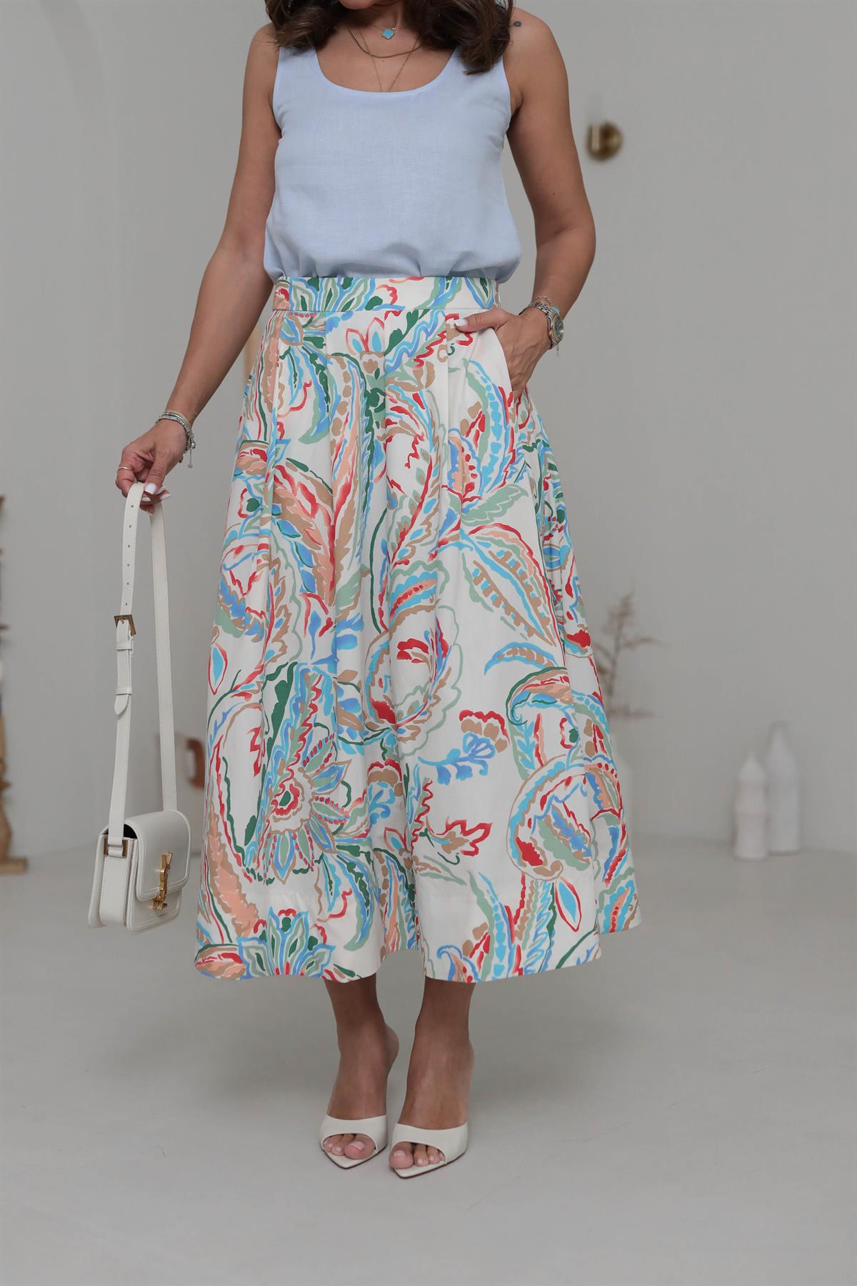 6840 Desenli Midi Boy Etek RENKLİ