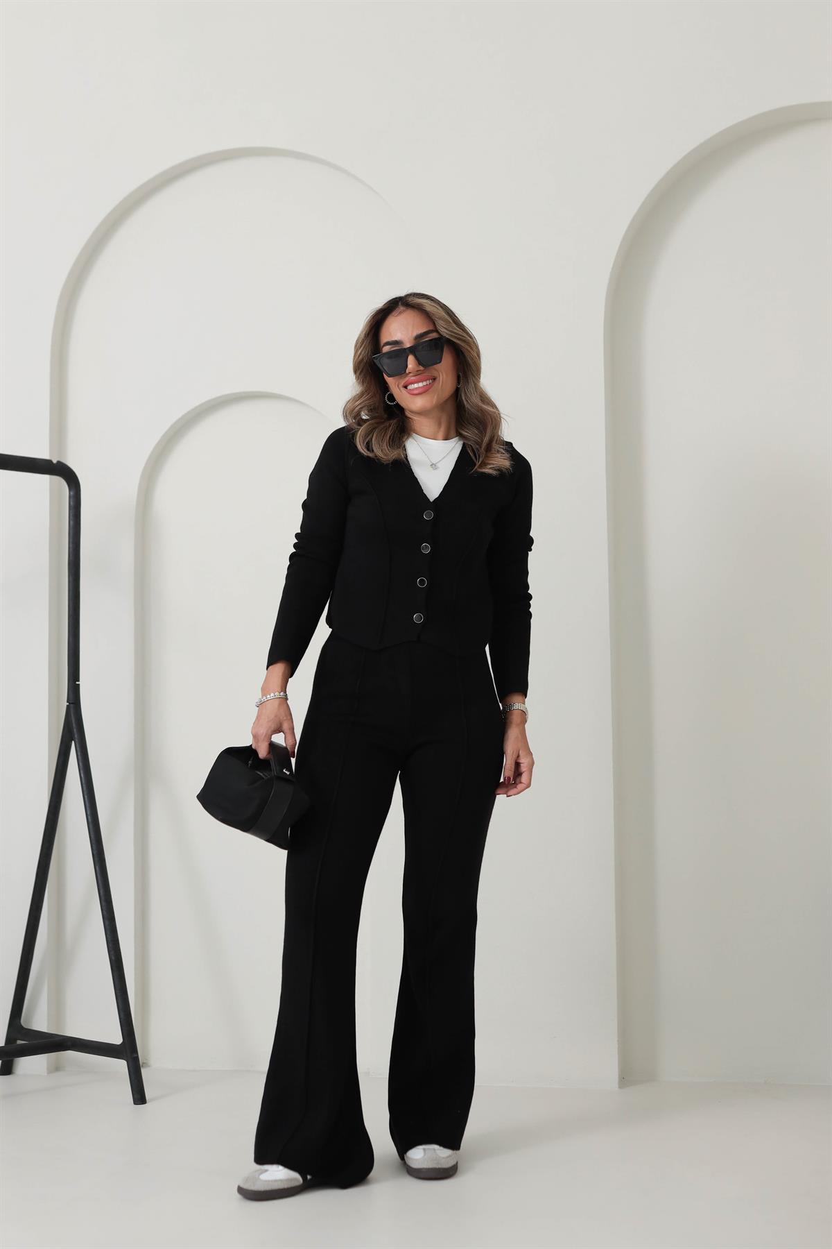 Çimalı Triko Ceket & Pantolon Takım SİYAH