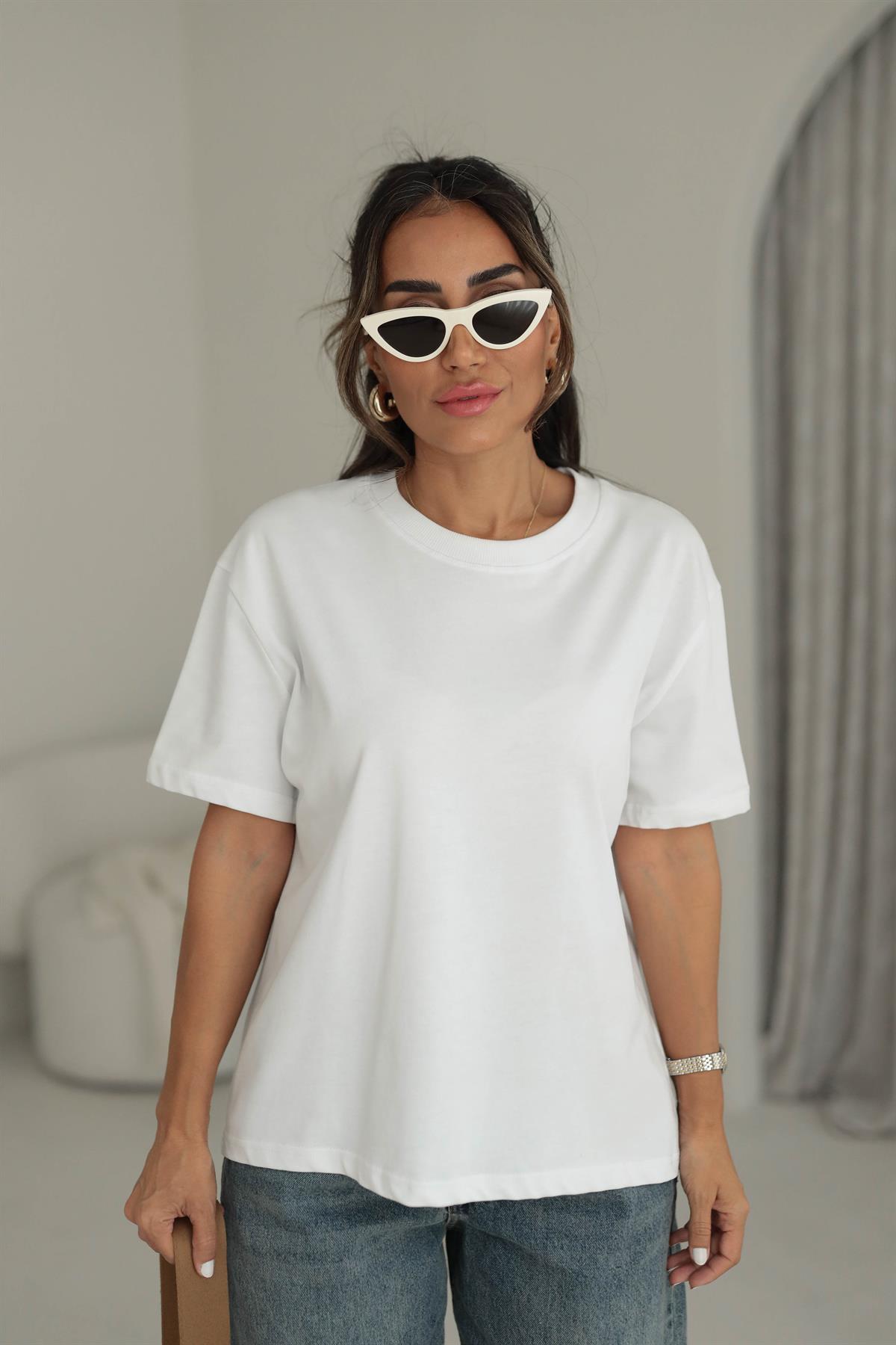 0312 Dekoratif Dikişli Pamuklu Tshirt EKRU