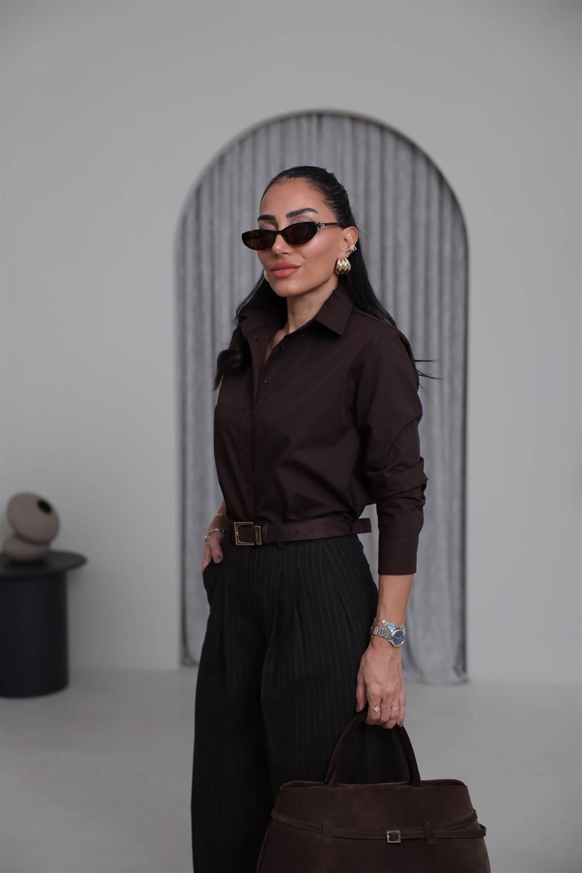 7100 Vatkalı Poplin Gömlek ACI KAHVE