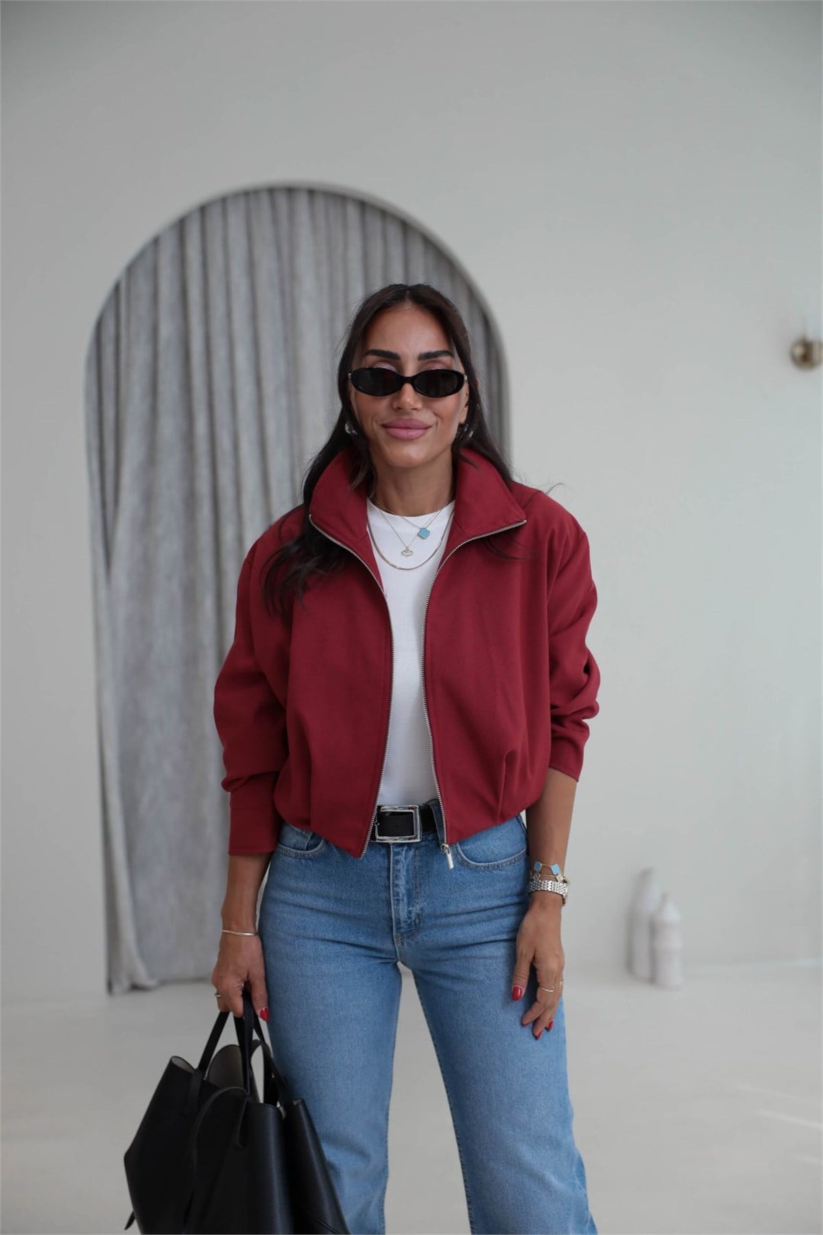 5819 Dik Yaka Bomber Ceket KIRMIZI