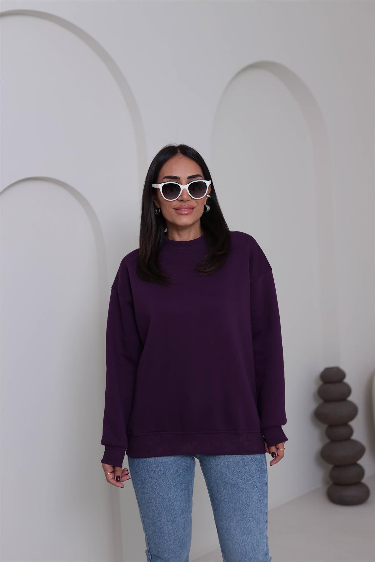 7912 Bisiklet Yaka Şardonlu Sweatshirt MOR