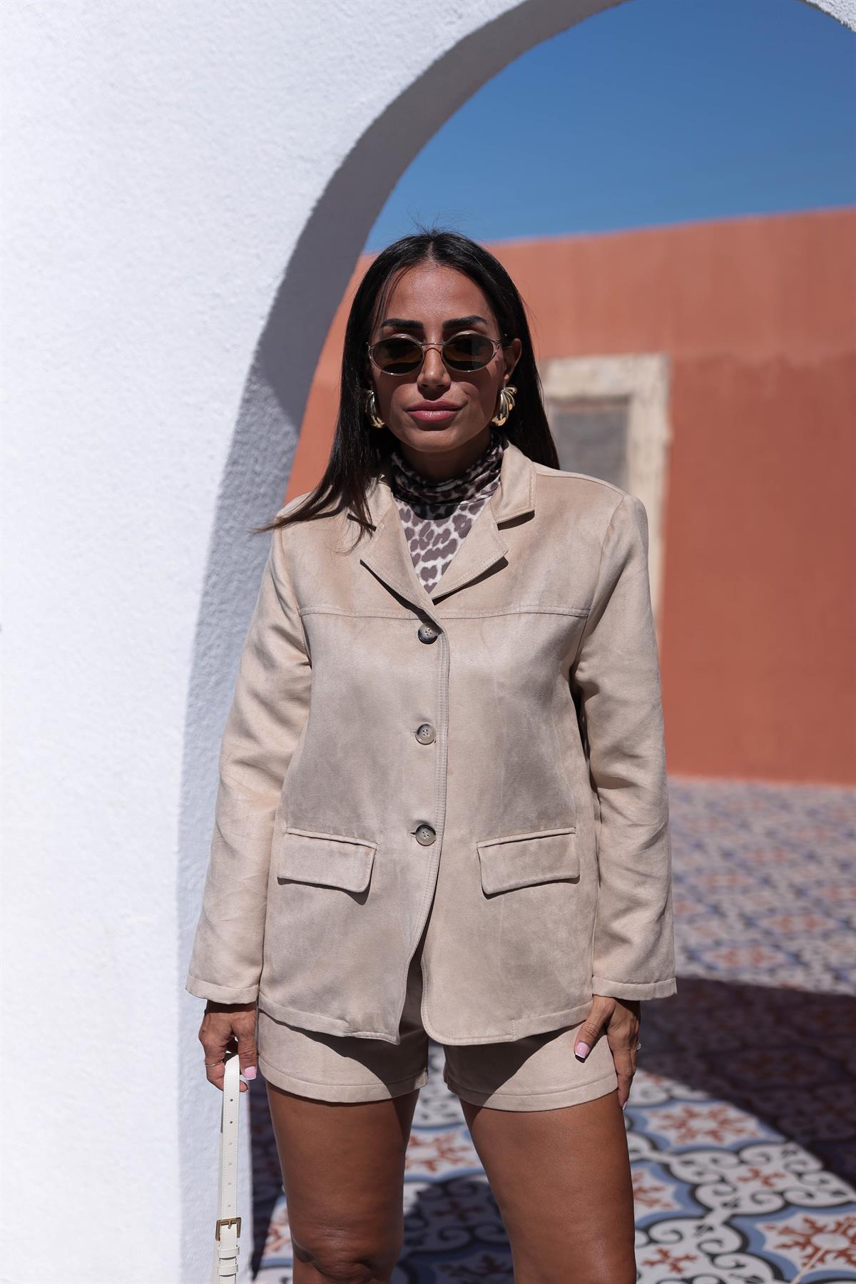 0825 Vatkalı Düğmeli Süet Ceket TABA