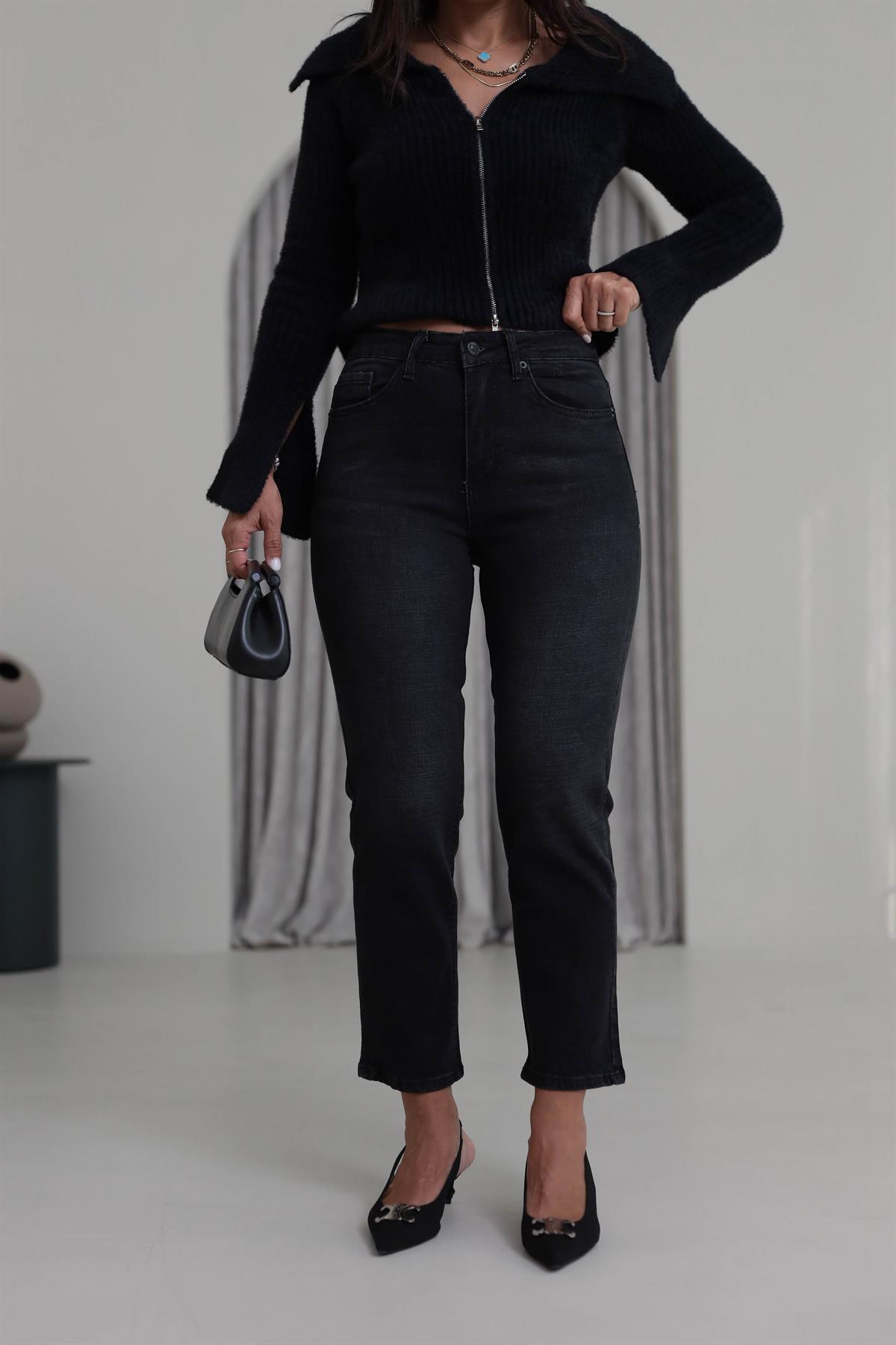 1419 ZA Likralı Mom Jean SİYAH