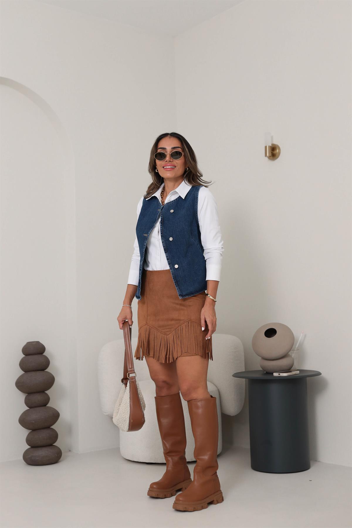 5469 Püsküllü Süet Etek