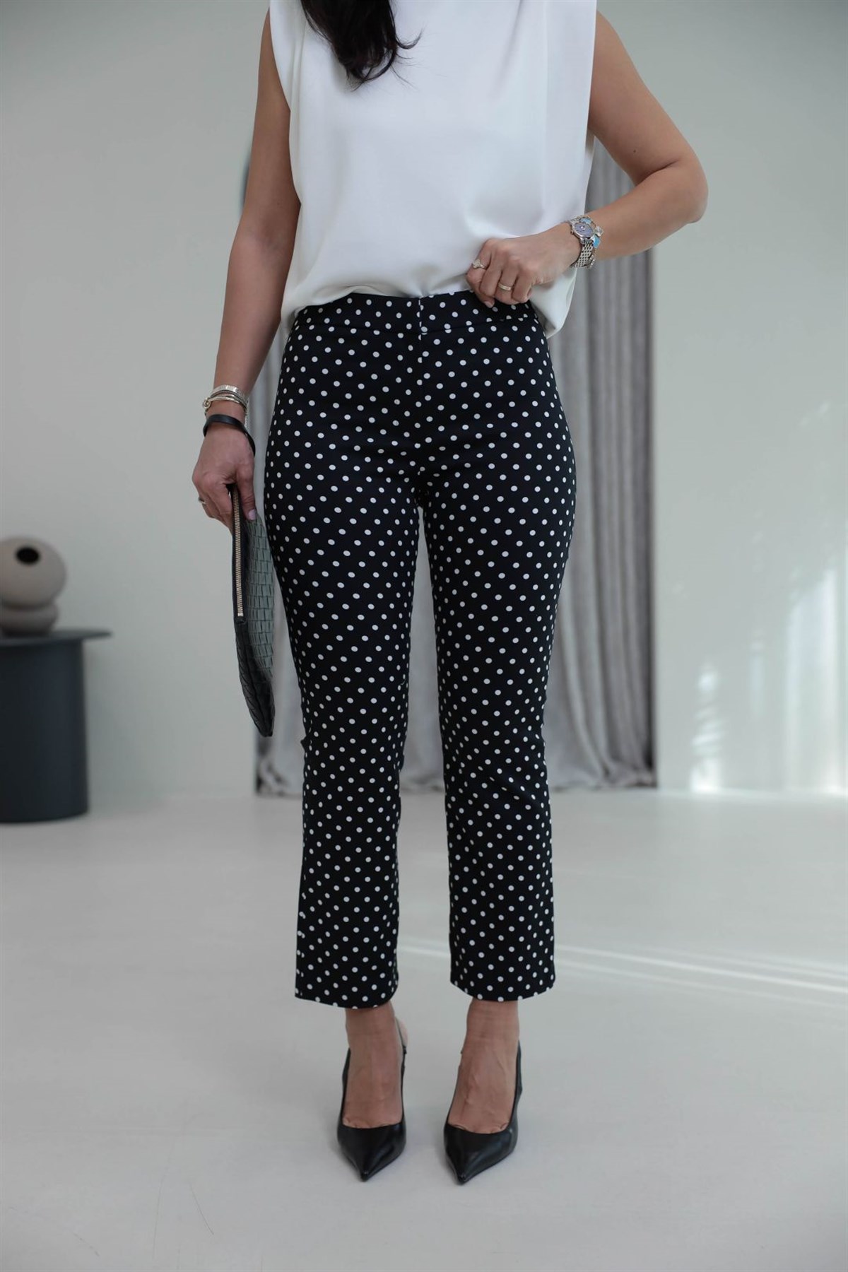 1486 Yüksek Bel Full Likralı Puantiyeli Pantolon SİYAH