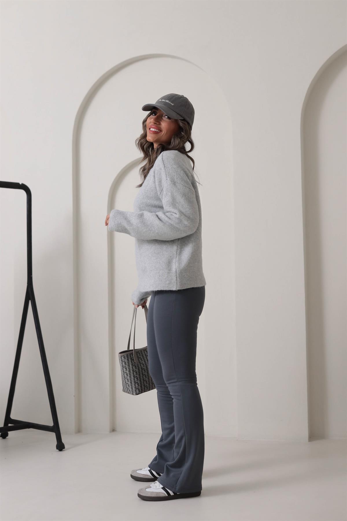 Za Ön Dikiş Detay İspanyol Paça Pantolon GRİ